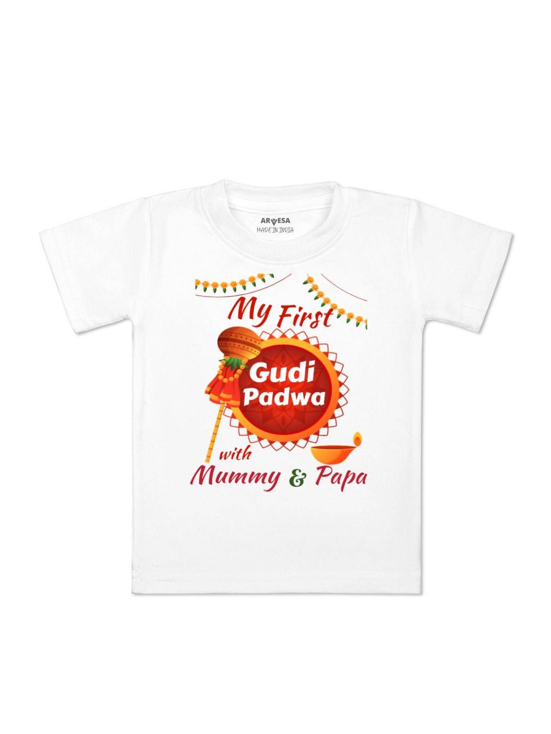 

Arvesa First Gudi Padwa Printed Kids Unisex T-shirt, White