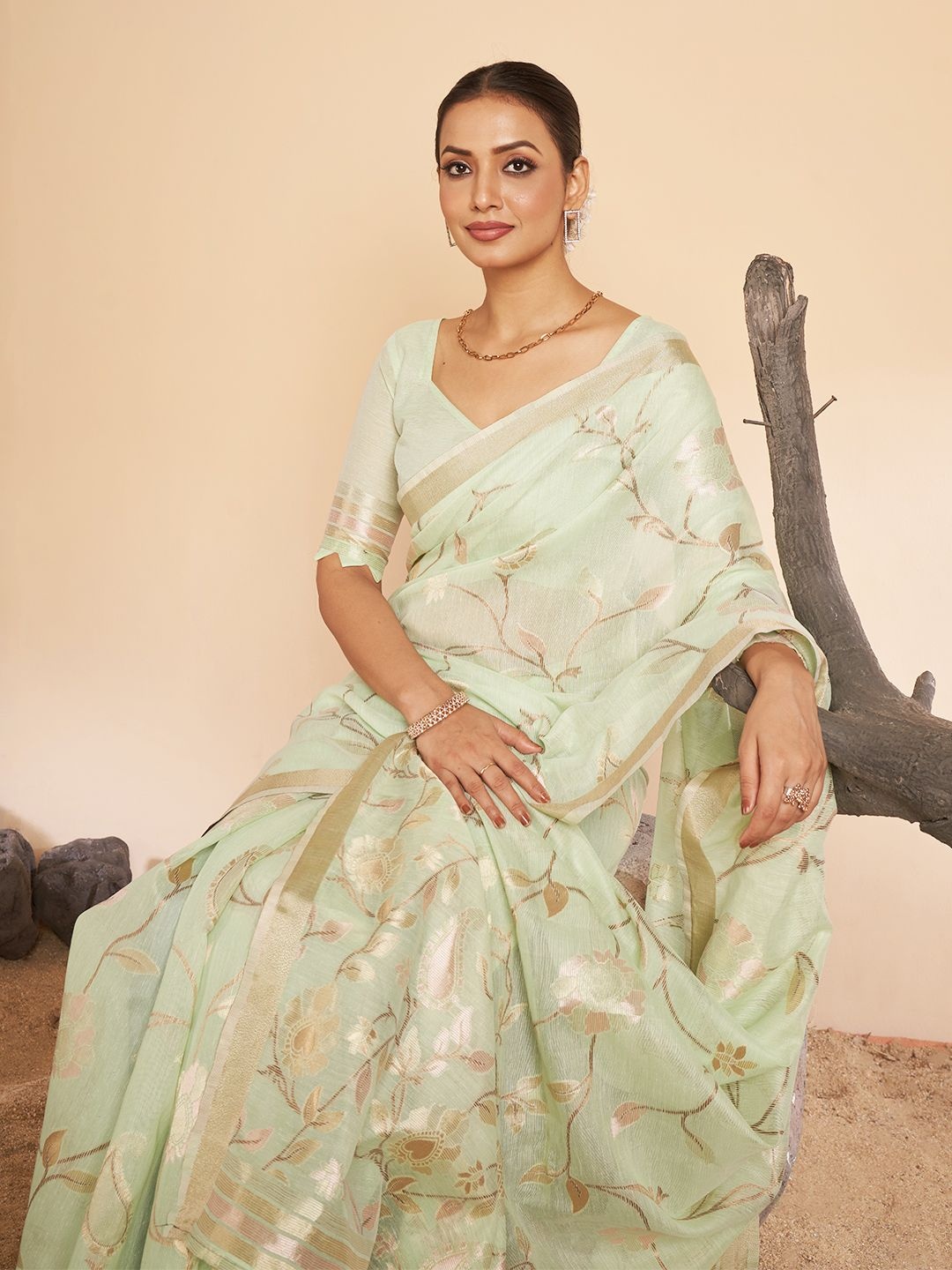 

SARHAPaisley Zari Chanderi Saree, Green