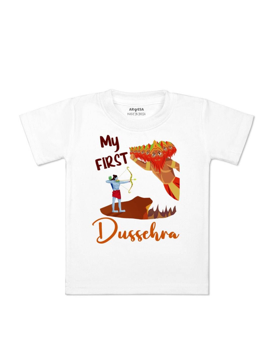 

Arvesa First Navratri Printed Kids Unisex T-shirt, White