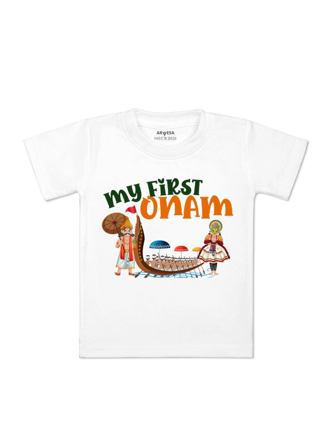 

Arvesa First Onam Printed Kids Unisex T-shirt, White