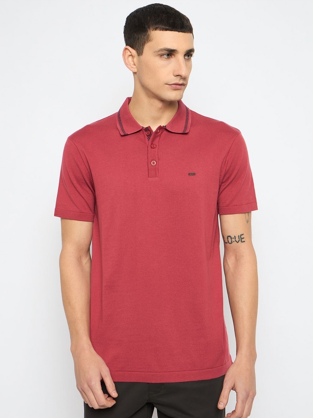 

Duke Men Solid Polo Collar Cotton T-shirt, Red