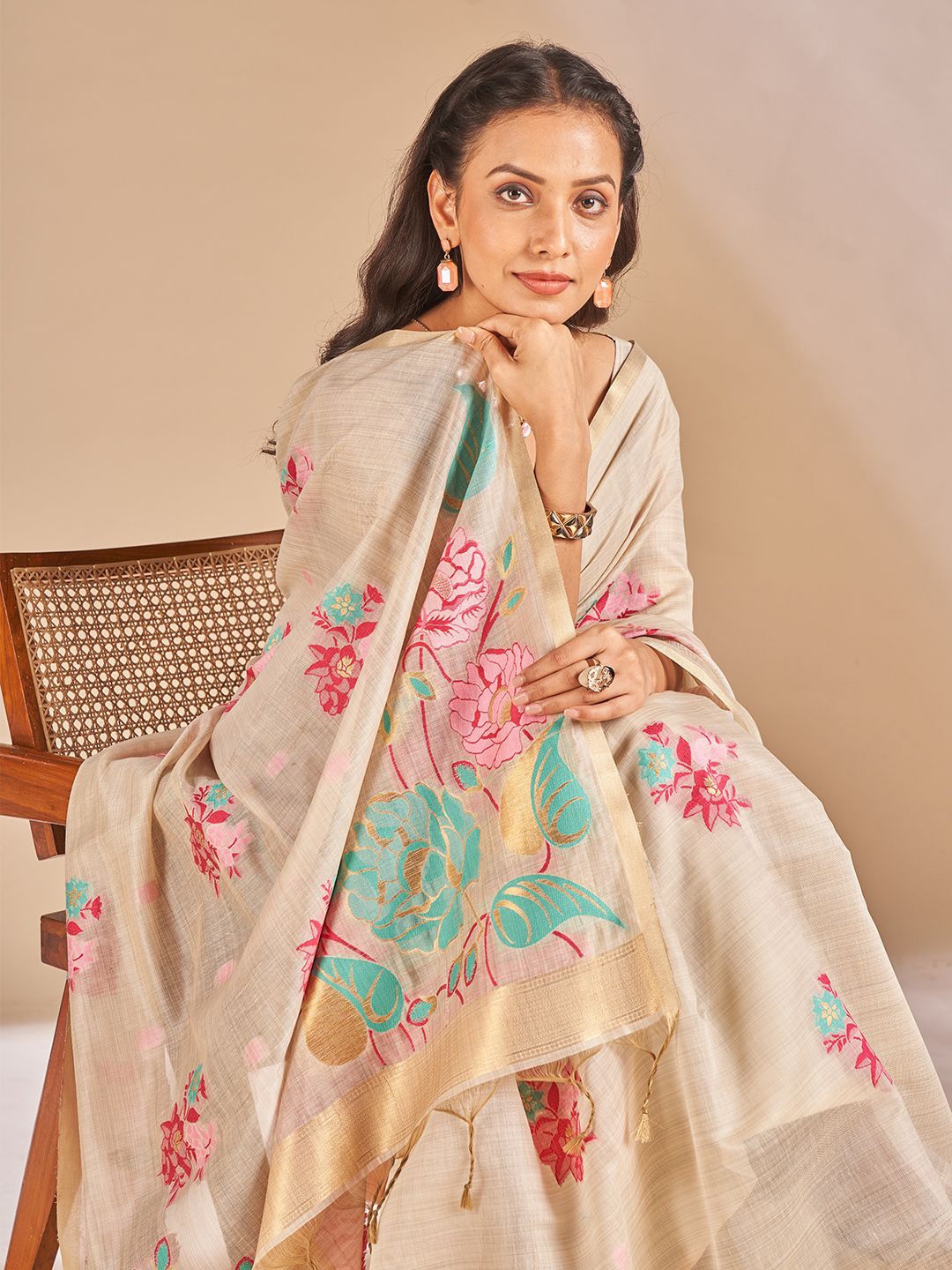 

SARHAFloral Chanderi Saree, Blue