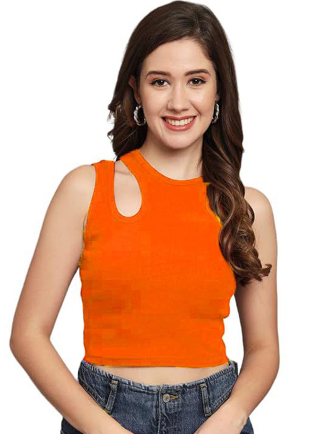 

Mast & Harbour Women Fitted Cotton Crop Top, Orange