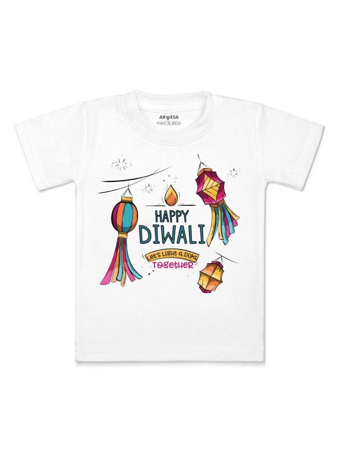 

Arvesa First Diwali Printed Kids Unisex T-shirt, White