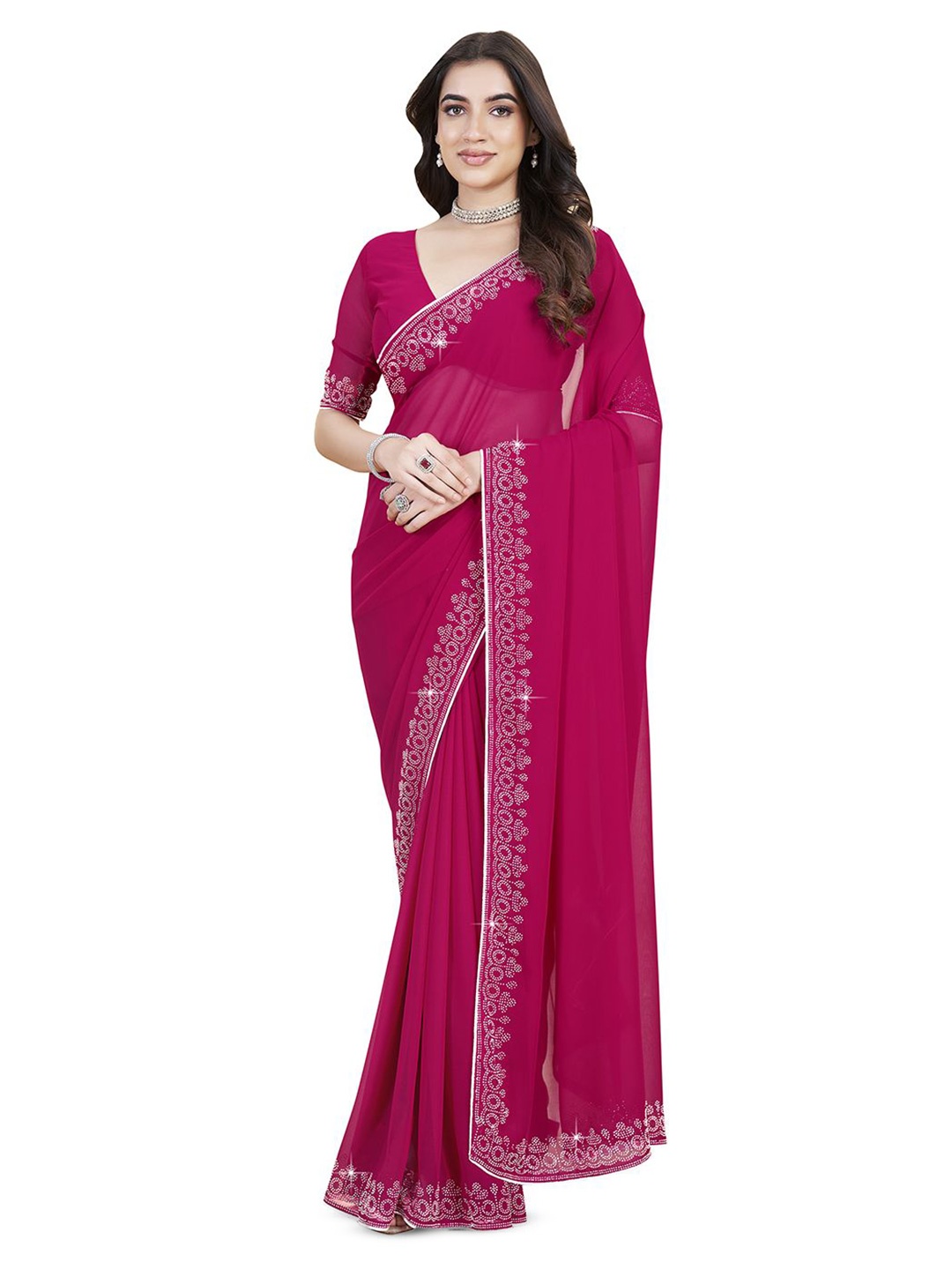 

Sangria Saree With Blouse Piece, Pink