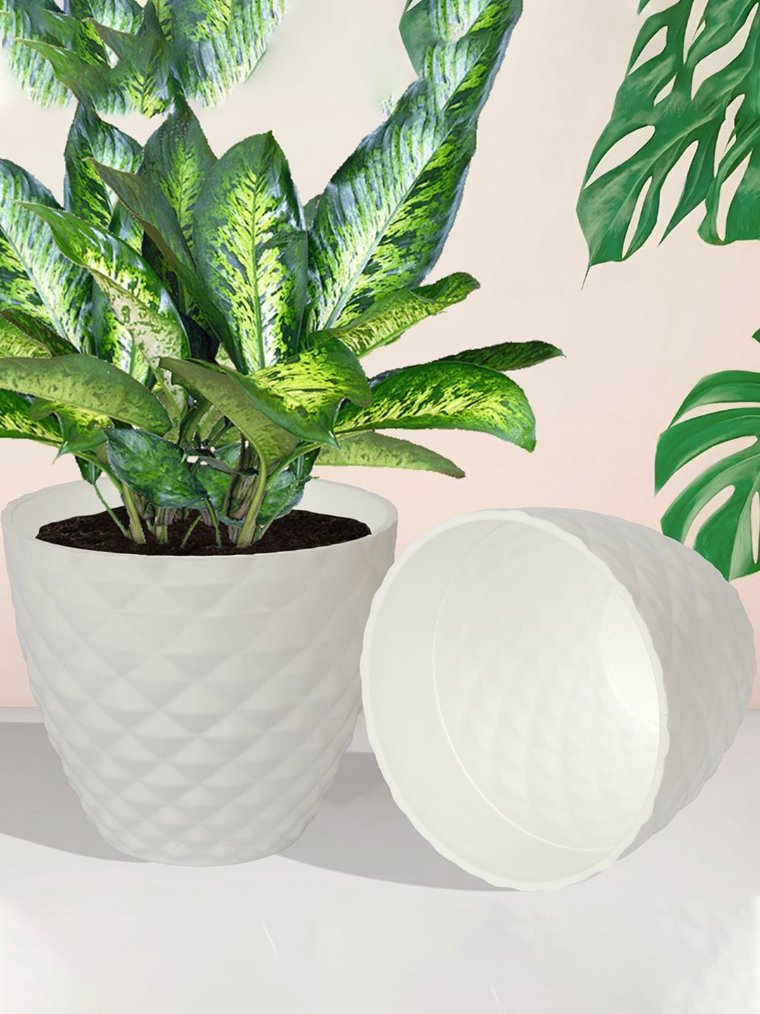 

Kuber Industries White 2 Pieces Flower Pots Planters