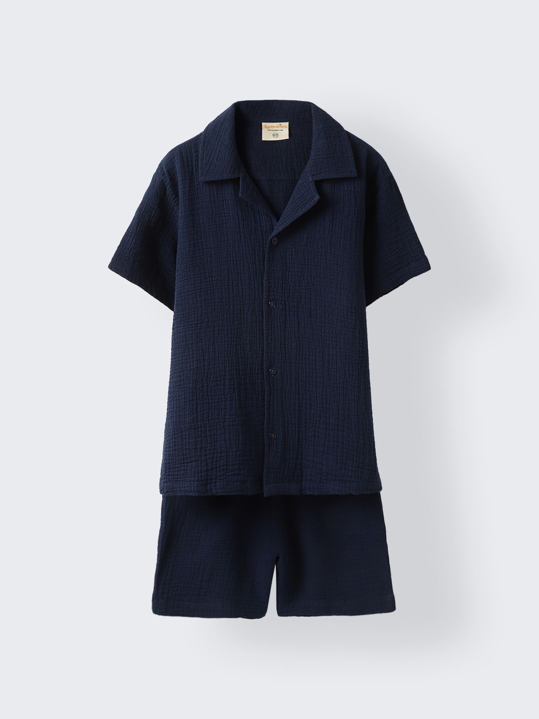 

SPUNKIES Boys Short Sleeves Pure Cotton Shirt with Shorts, Navy blue