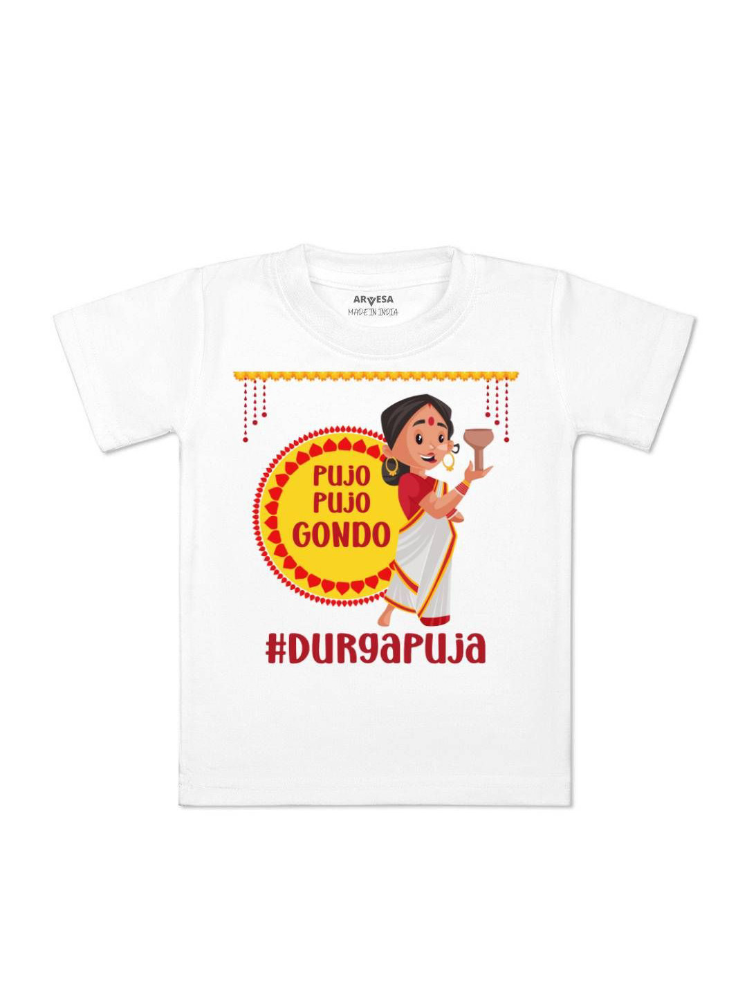 

Arvesa First Navratri Printed Kids Unisex T-shirt, White