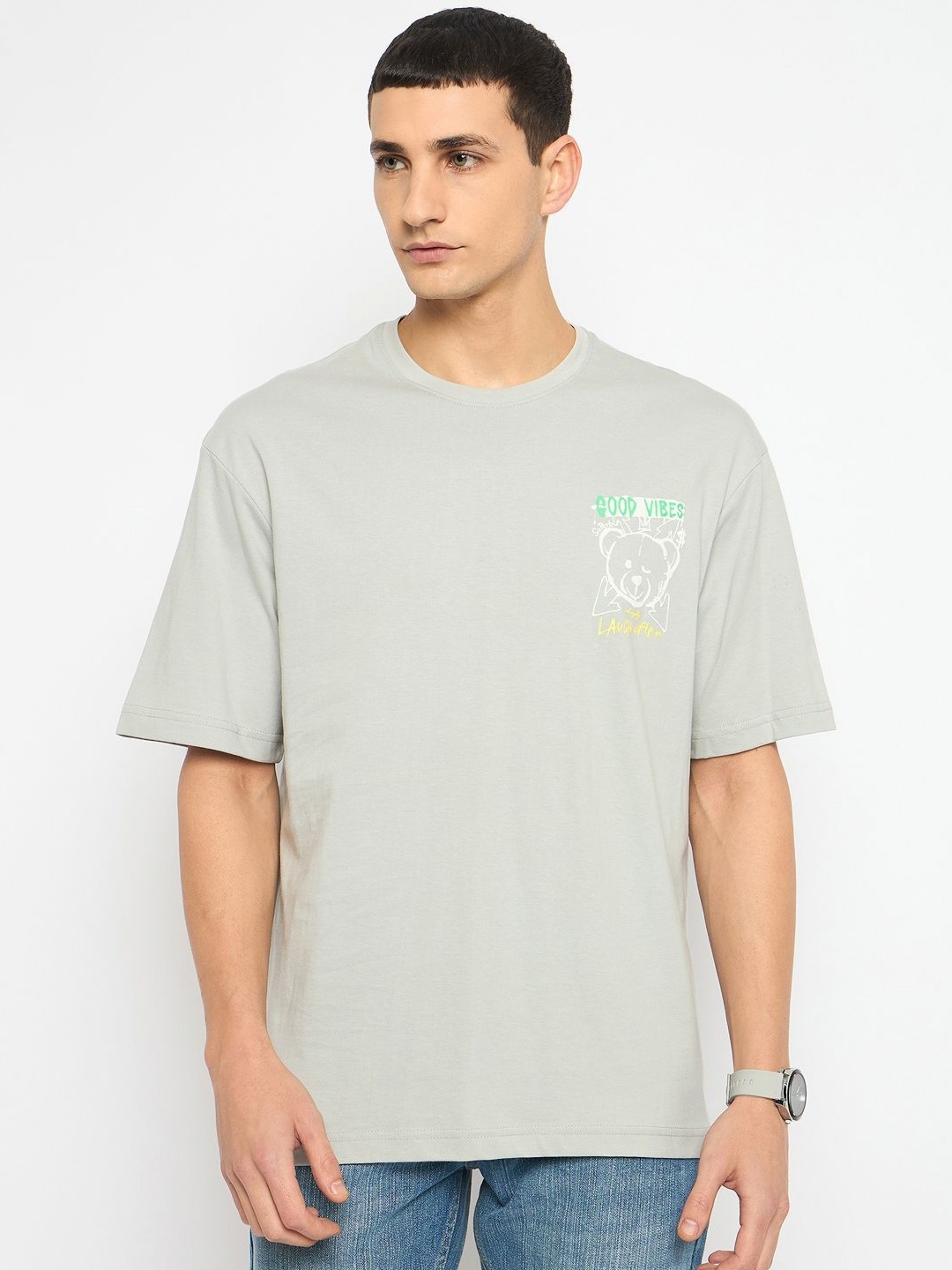 

Duke Men Typography Drop-Shoulder Sleeves Pockets T-shirt, Grey