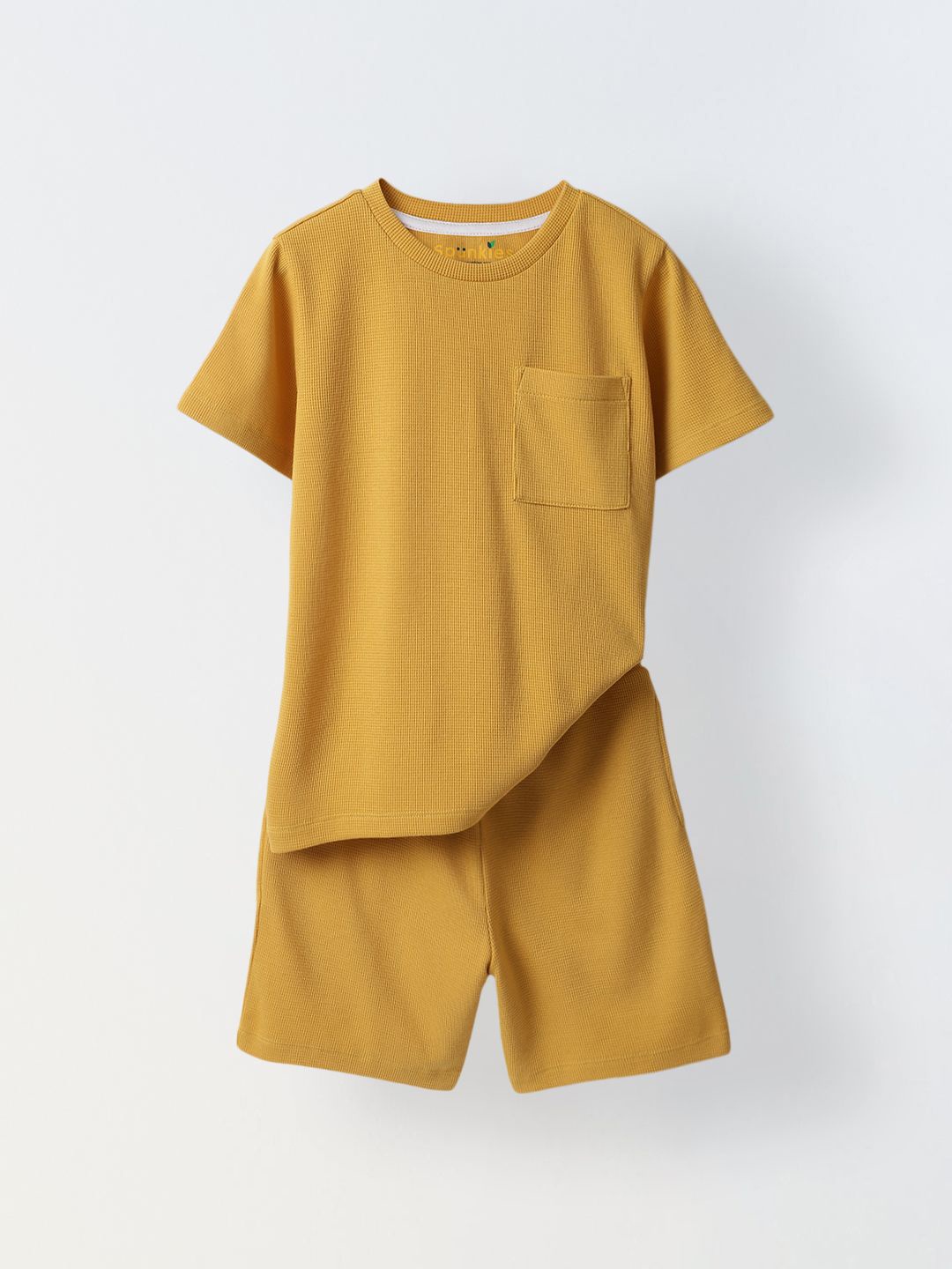 

SPUNKIES Boys Self Design Pure Cotton T-shirt with Shorts, Mustard