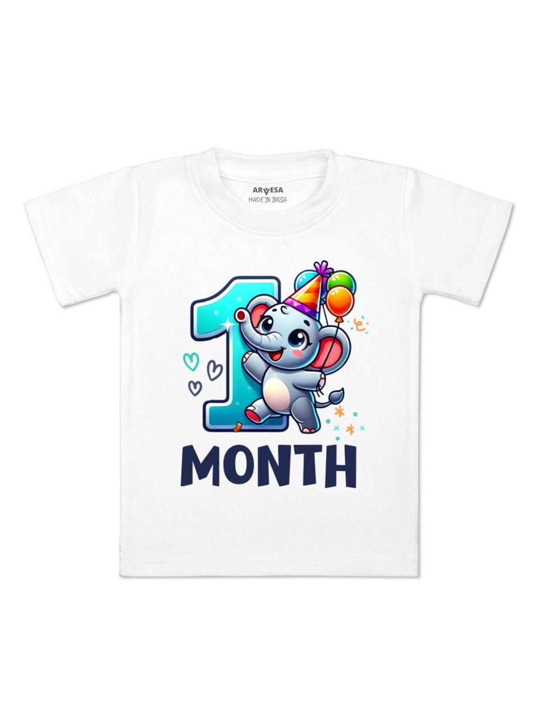 

Arvesa One Month Baby Boy Printed Kids Tshirt, White