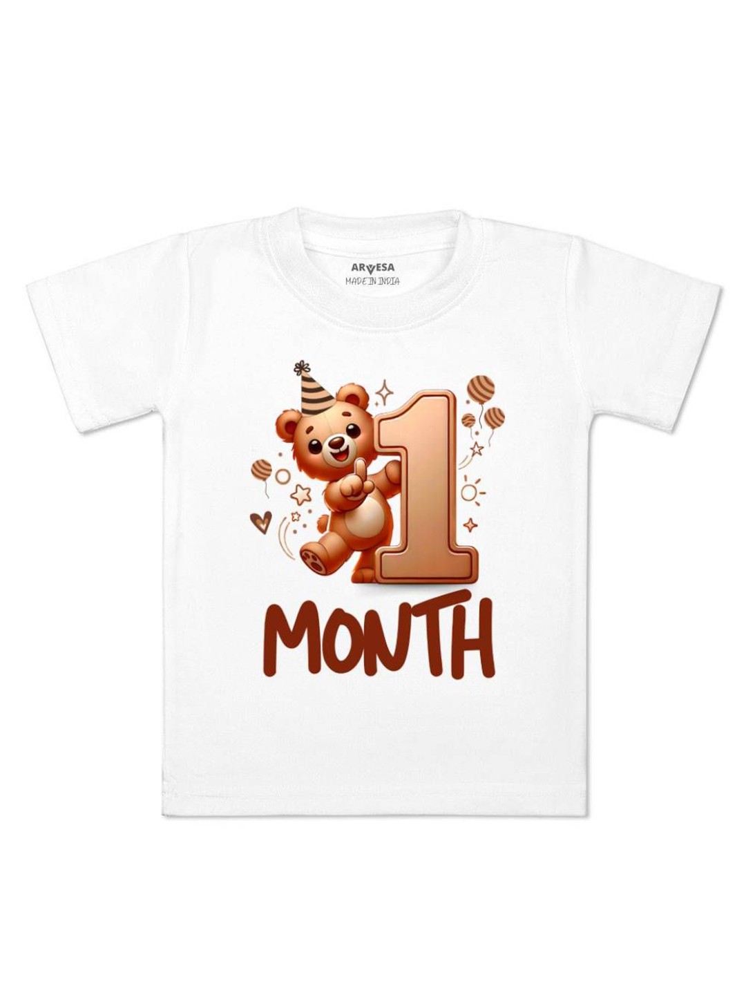

Arvesa One Month Baby Boy Printed Kids Tshirt, White