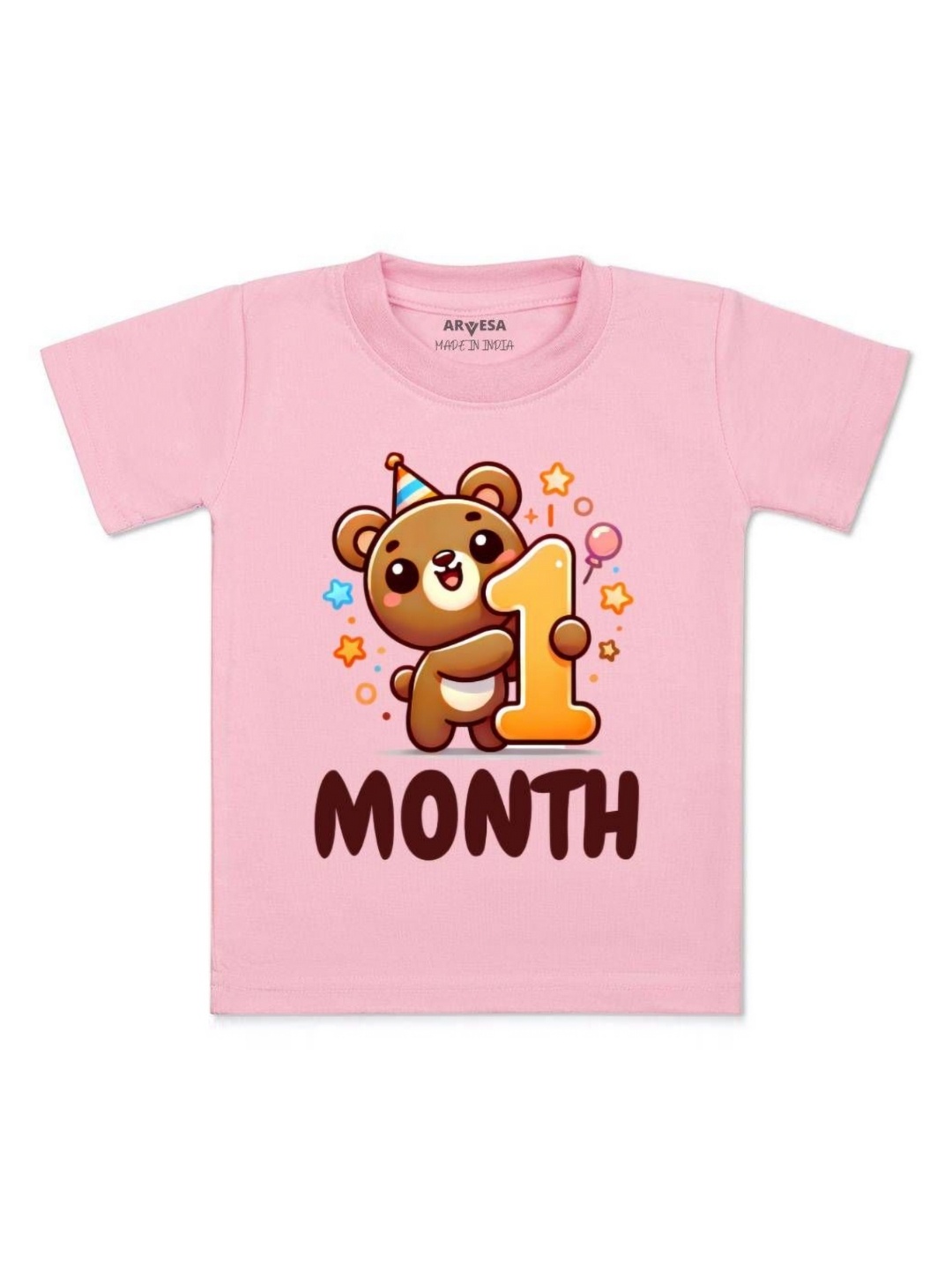 

Arvesa One Month Baby Boy Printed Kids Tshirt, Pink