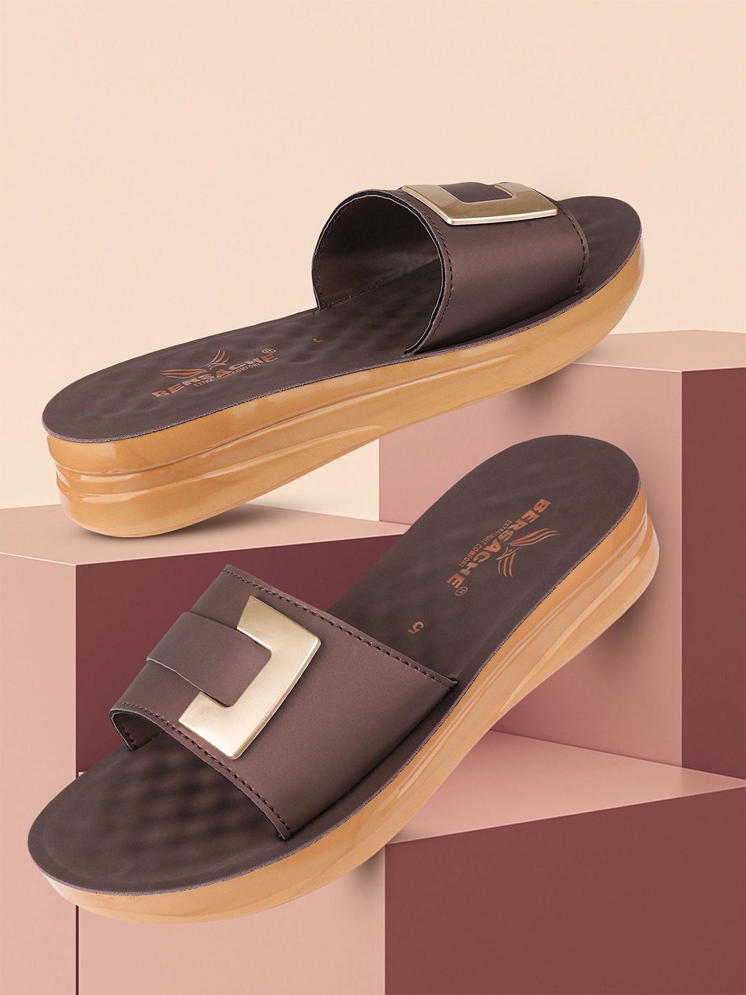 

BERSACHE Women Solid Open Toe Flats, Brown