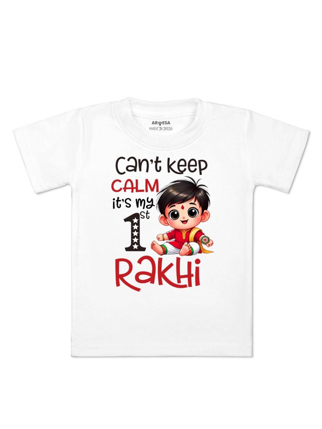 

Arvesa First Rakhi Printed Kids Unisex T-shirt, White