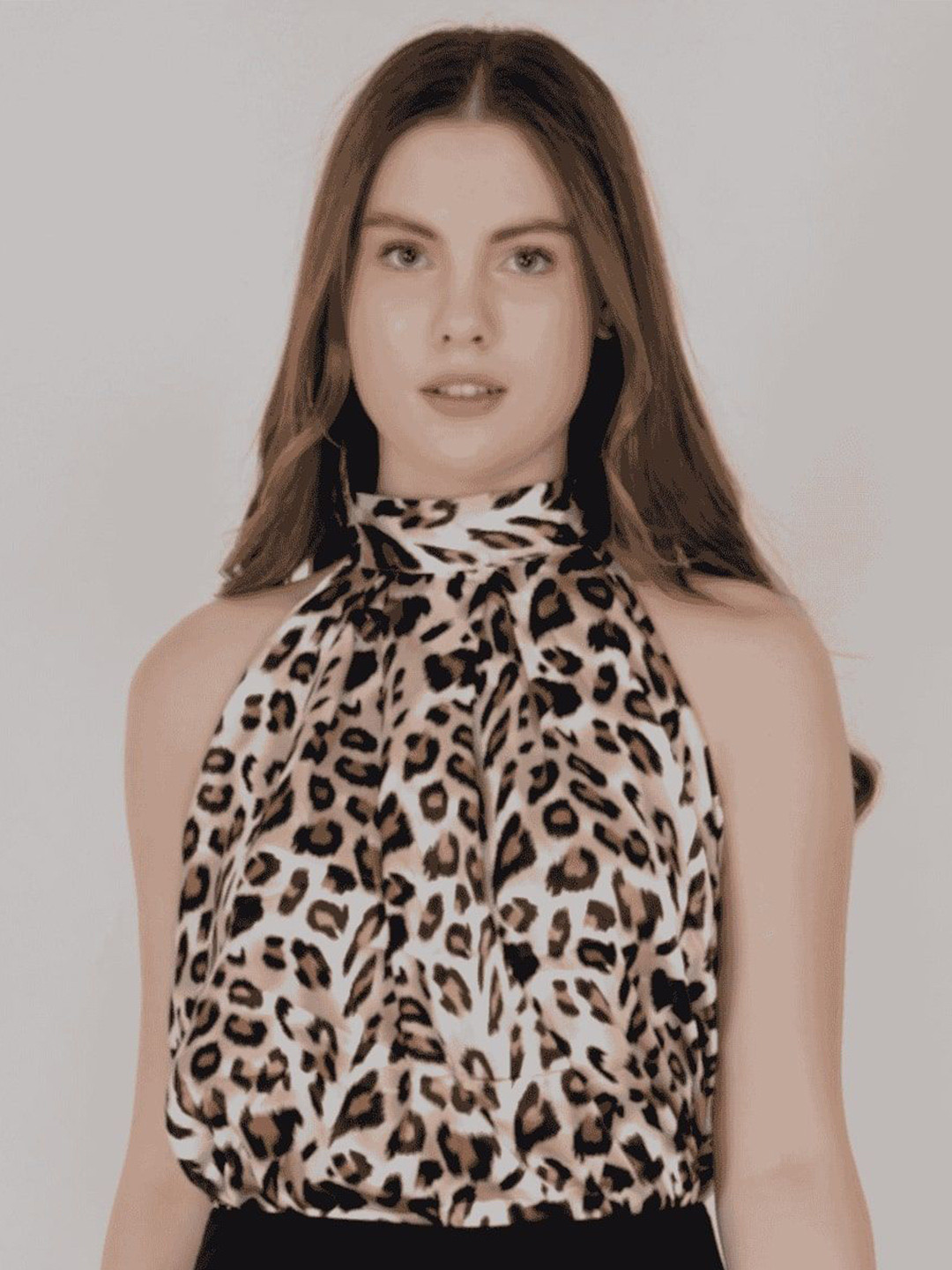 

Misverse Animal Print Satin Top, Brown