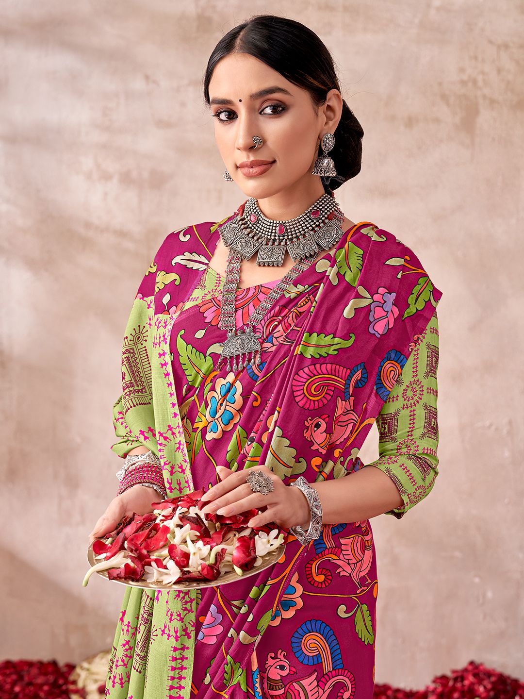 

SARHAKalamkari Georgette Saree, Pink