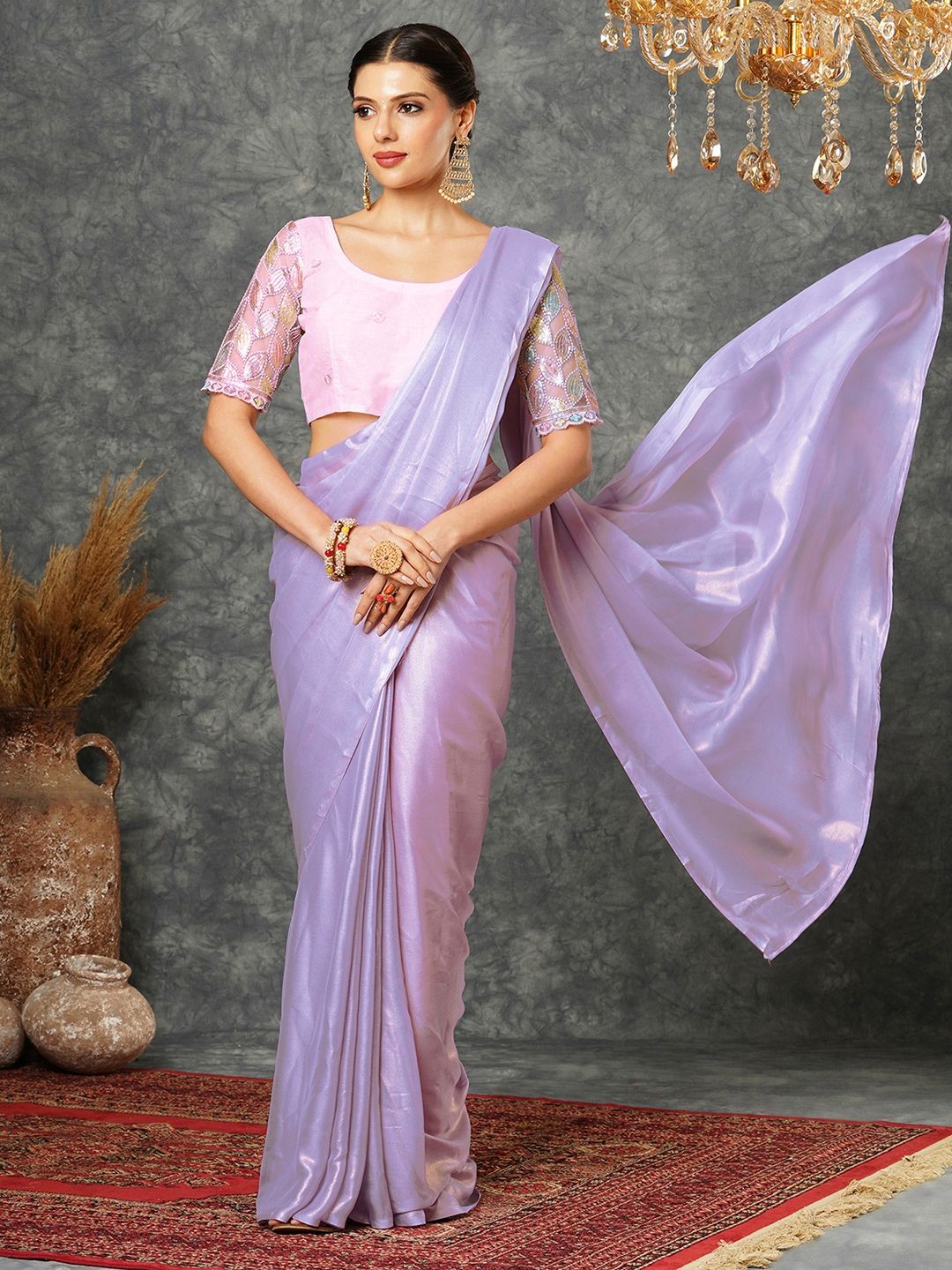 

Sangria Dyed Saree With Blouse Piece, Lavender