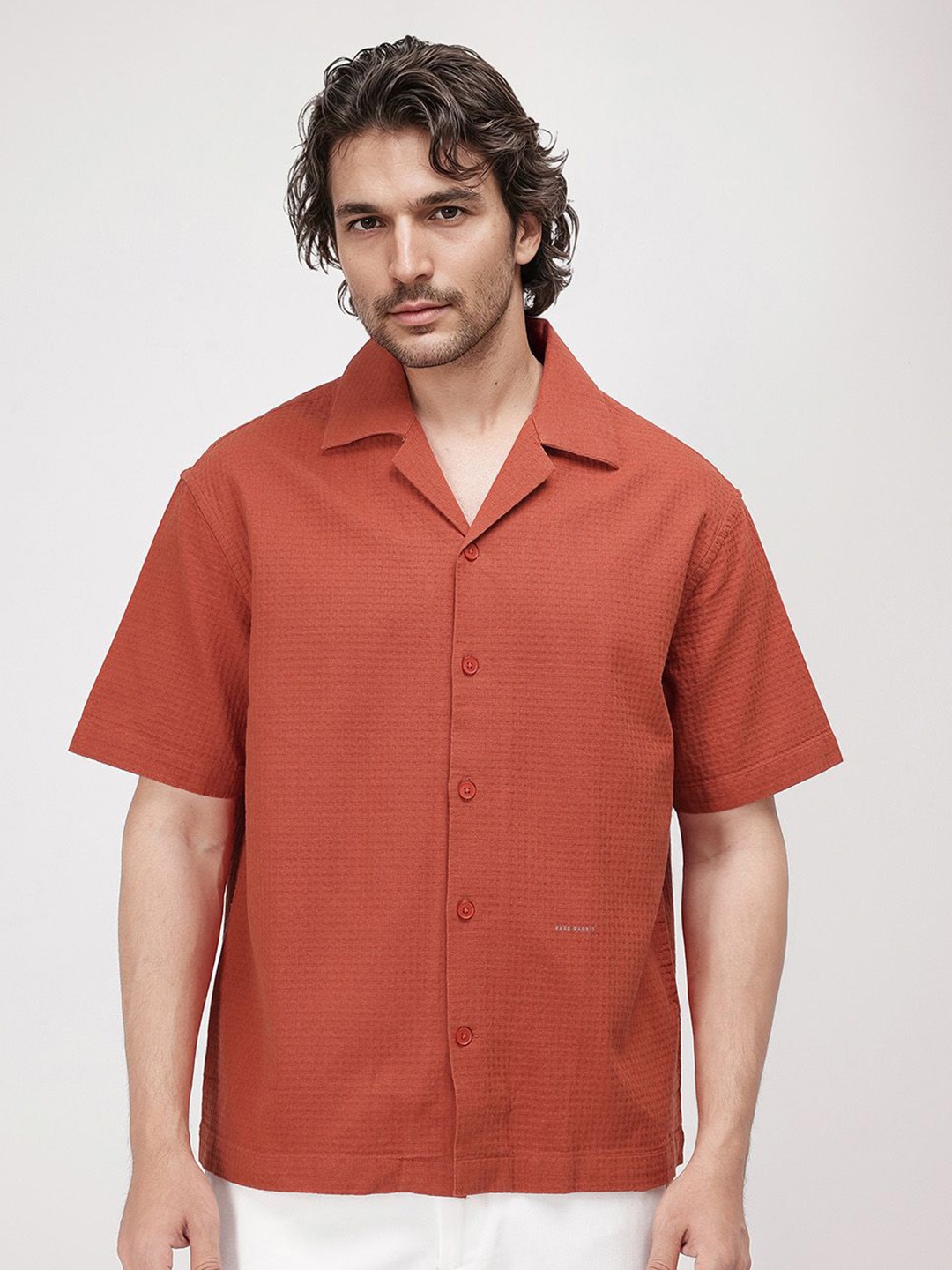 

RARE RABBIT Men Comfort Boxy Opaque Casual Shirt, Rust