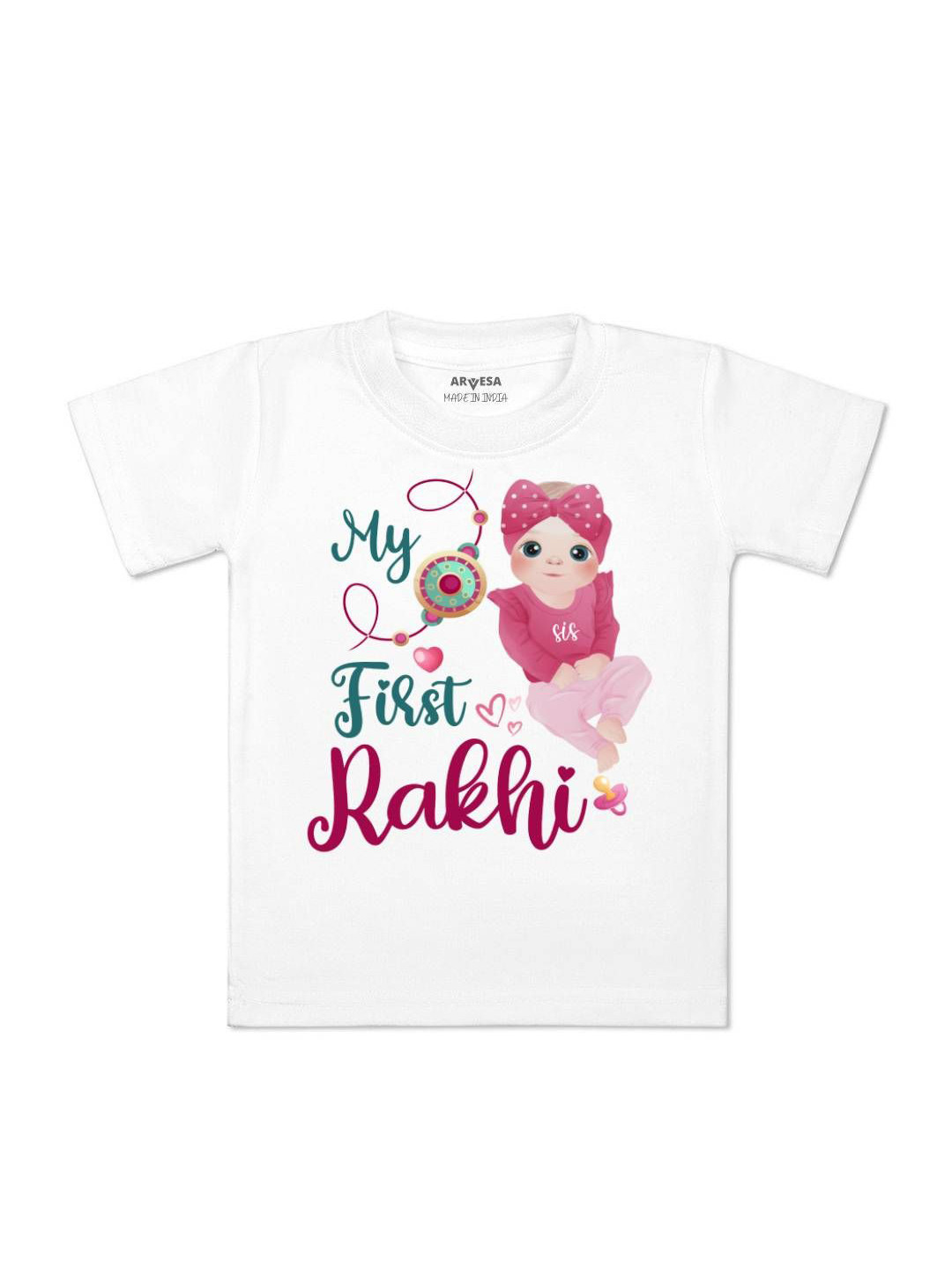 

Arvesa First Rakhi Printed Kids Unisex T-shirt, White