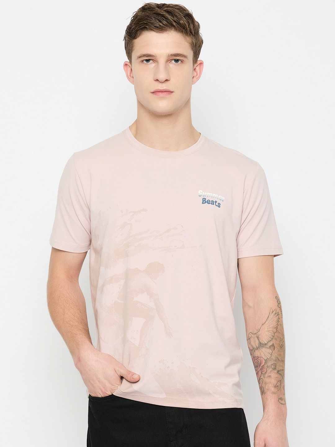 

Duke Men Graphic Printed Round Neck Cotton T-shirt, Pink
