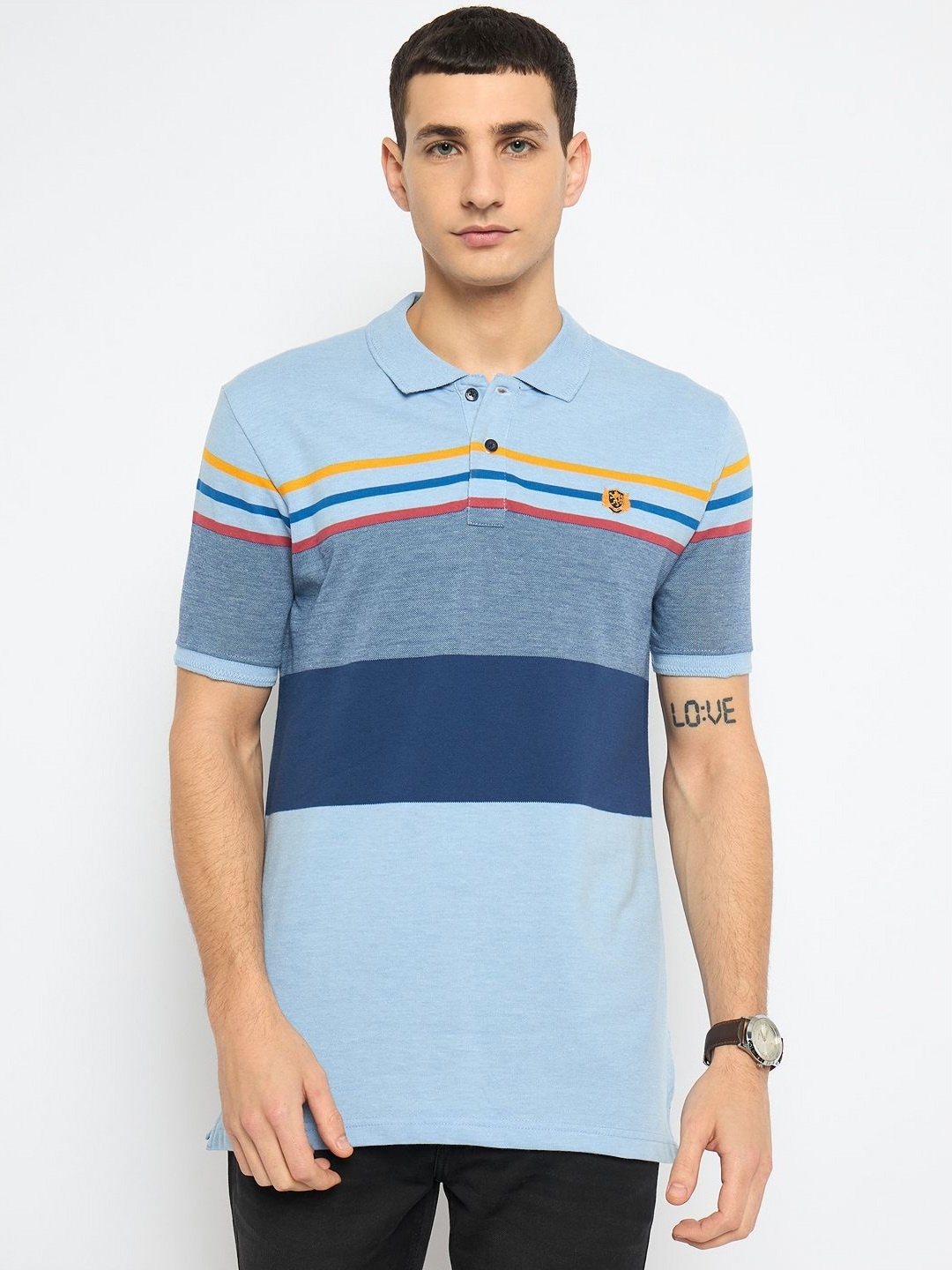 

Duke Men Striped Polo Collar Cotton Slim Fit T-shirt, Blue