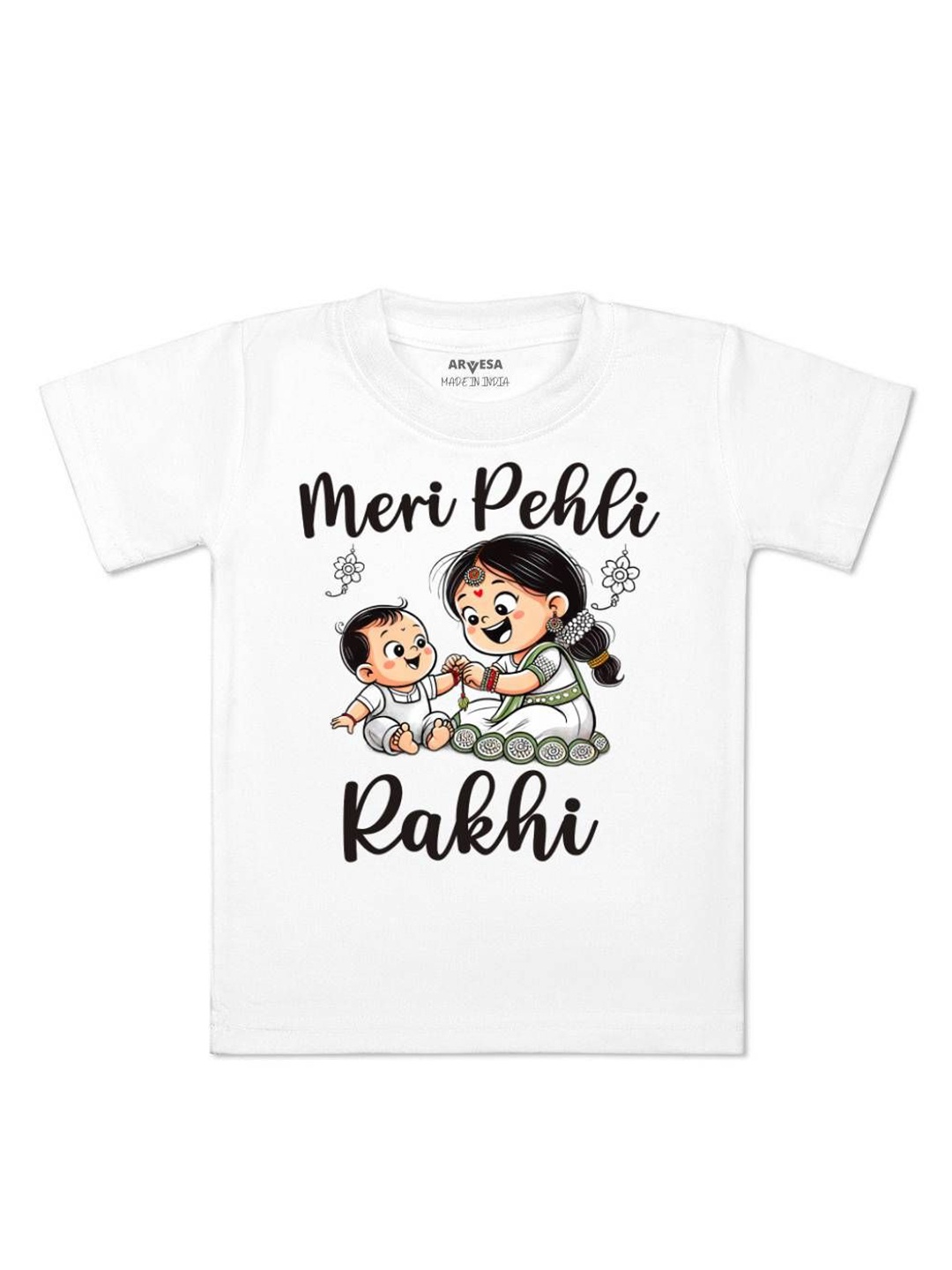 

Arvesa Meri Pehli Rakhi Printed Kids Unisex T-shirt, White