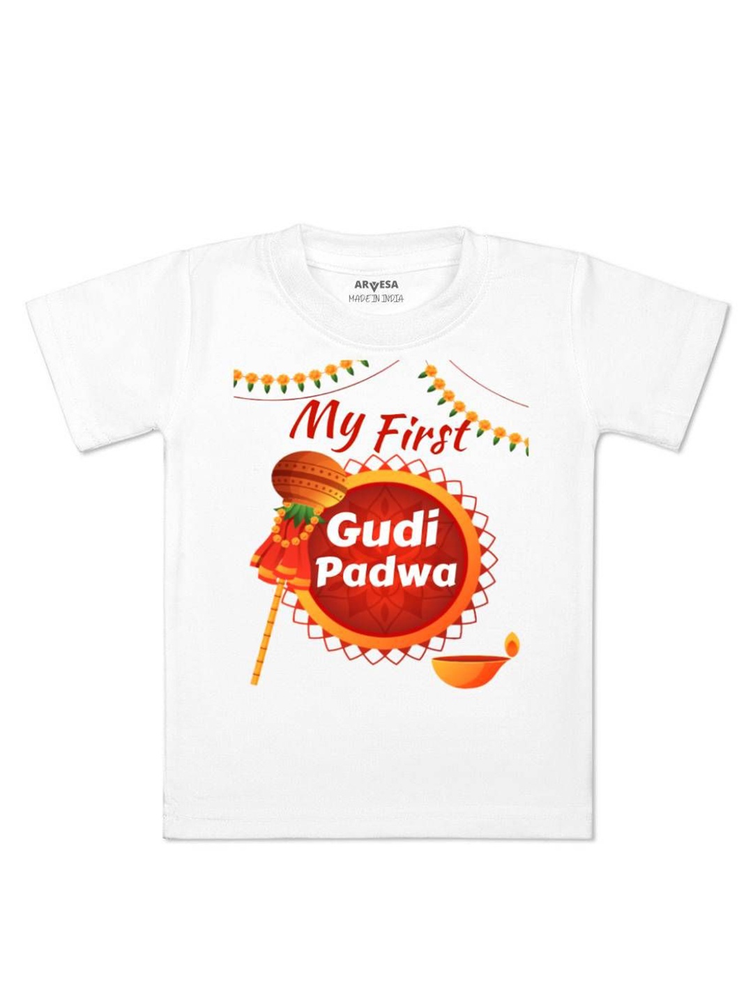 

Arvesa First Gudi Padwa Printed Kids Unisex T-shirt, White