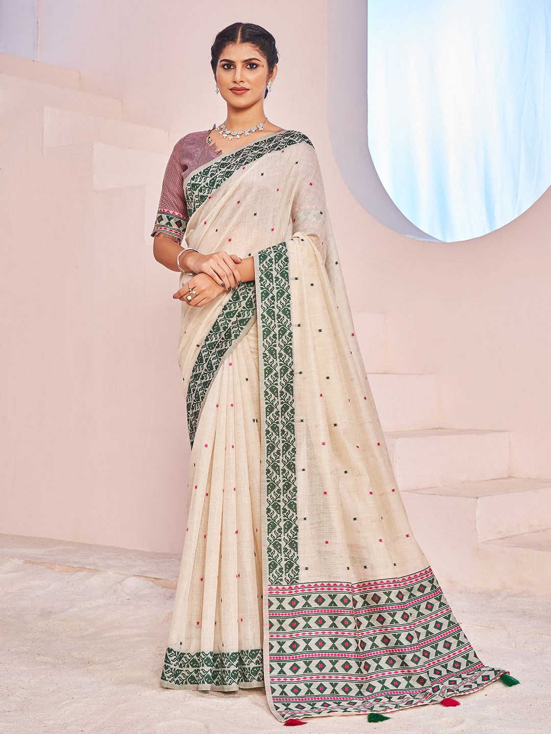 

SARHAEthnic Motifs Chanderi Saree, Green