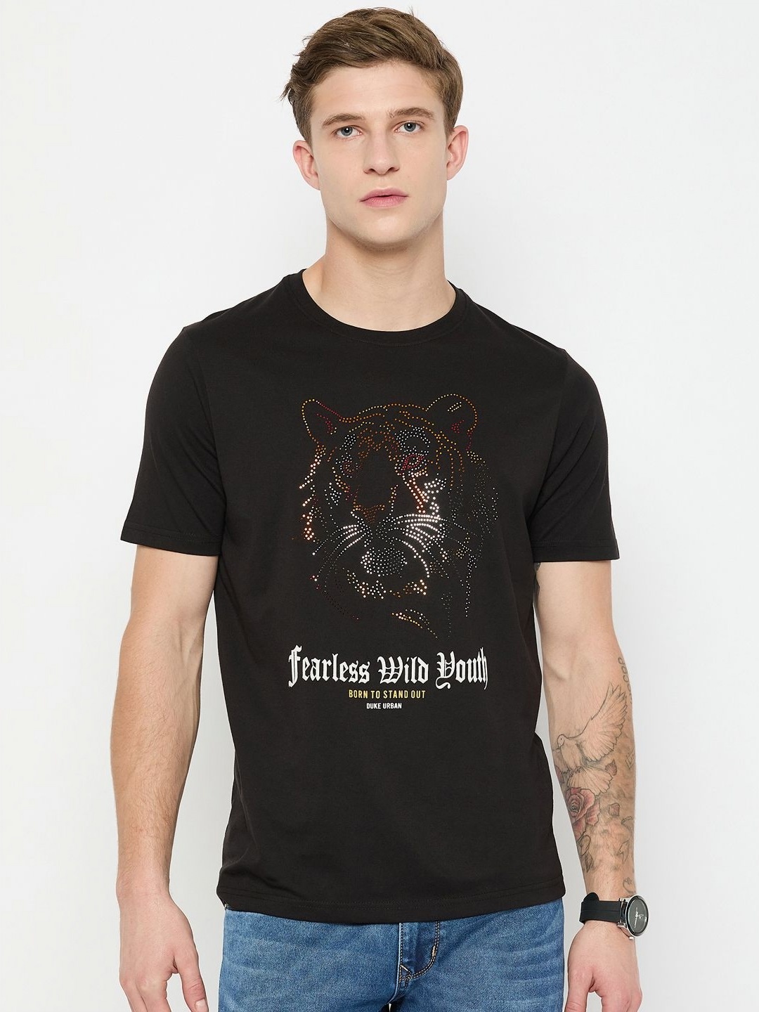 

Duke Men Graphic Printed Round Neck Cotton Slim Fit T-shirt, Black