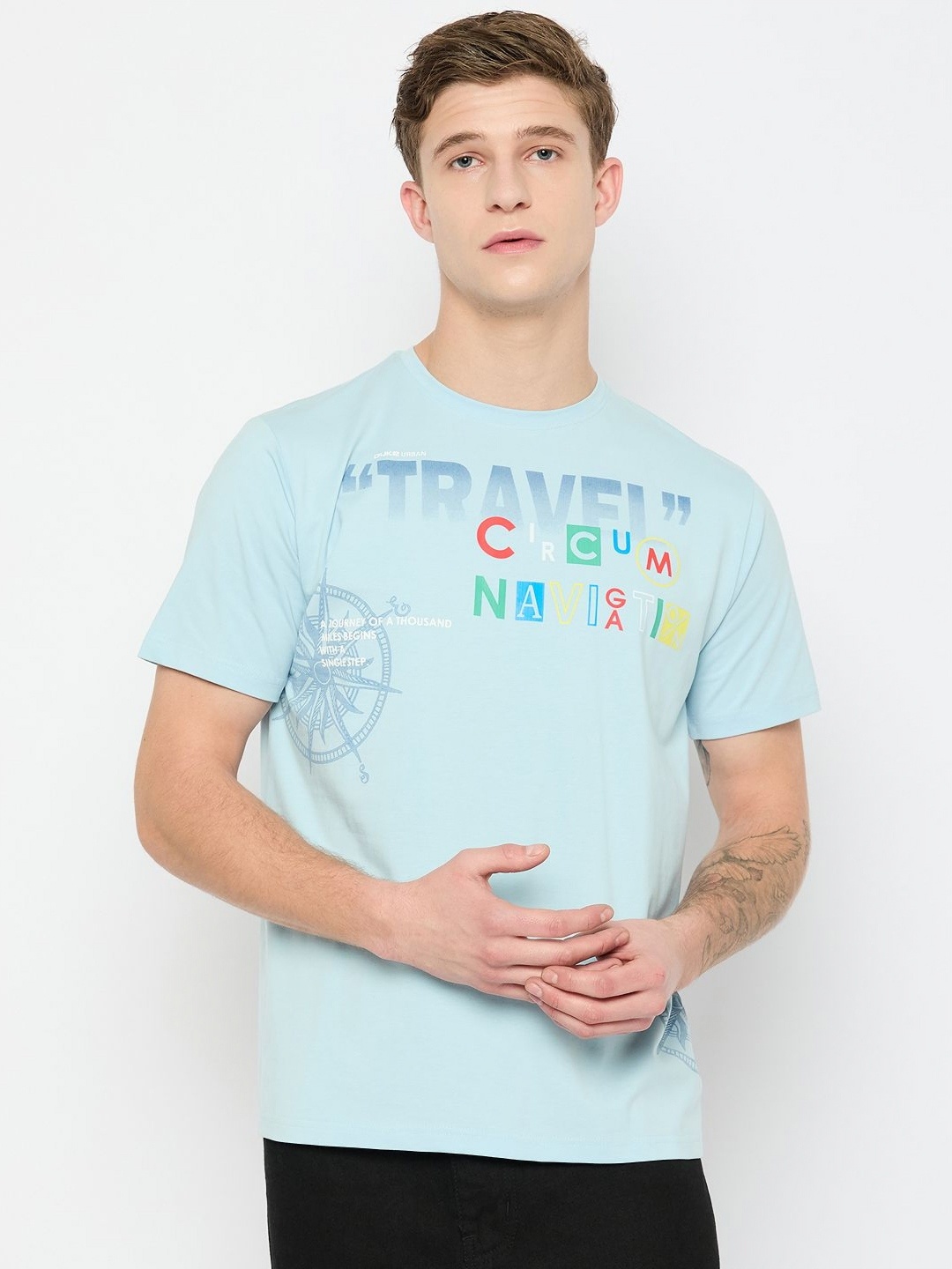 

Duke Men Typography Printed Round Neck Cotton T-shirt, Blue