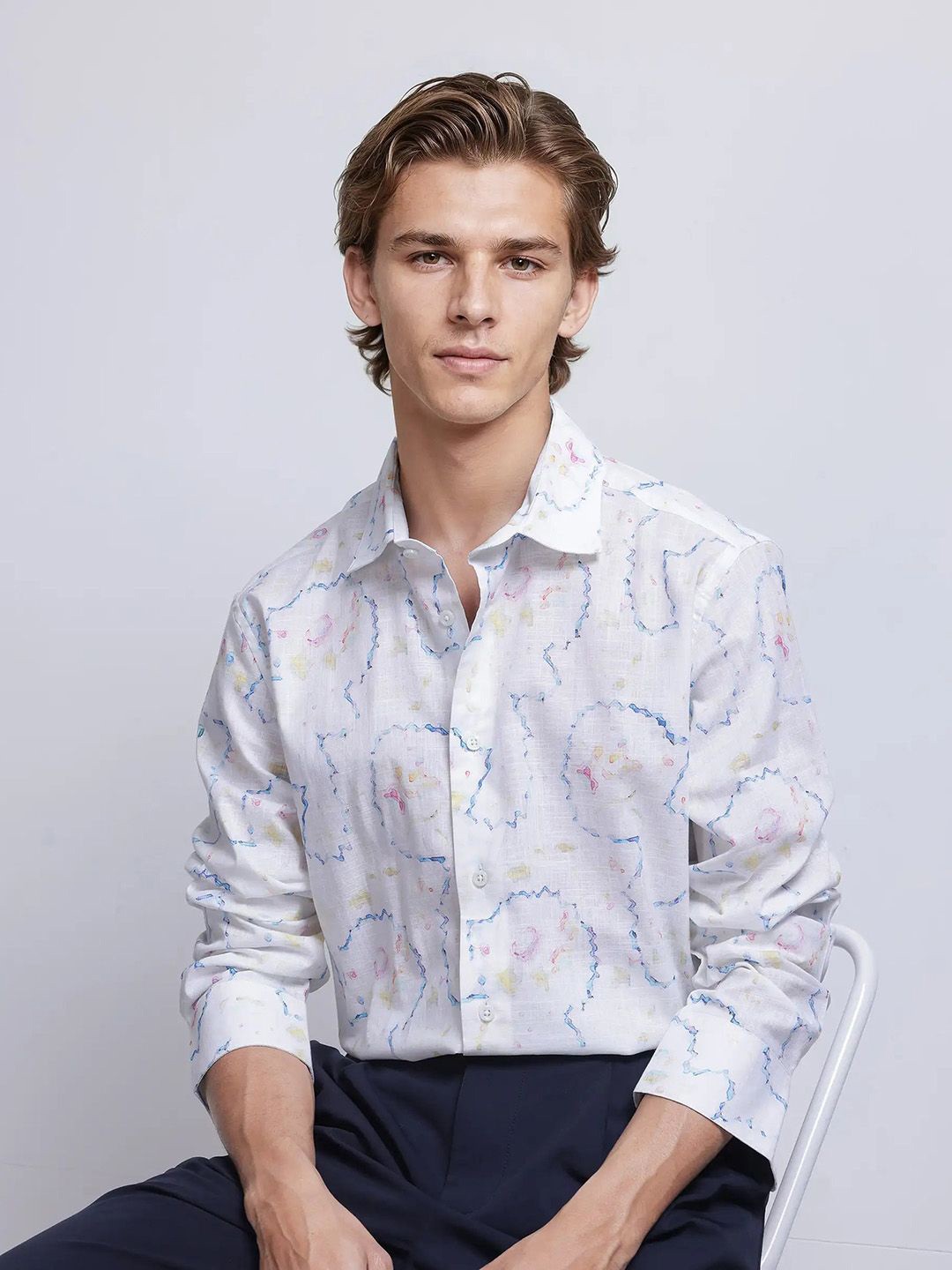 

RARE RABBIT Men Comfort Opaque Printed Casual Shirt, White