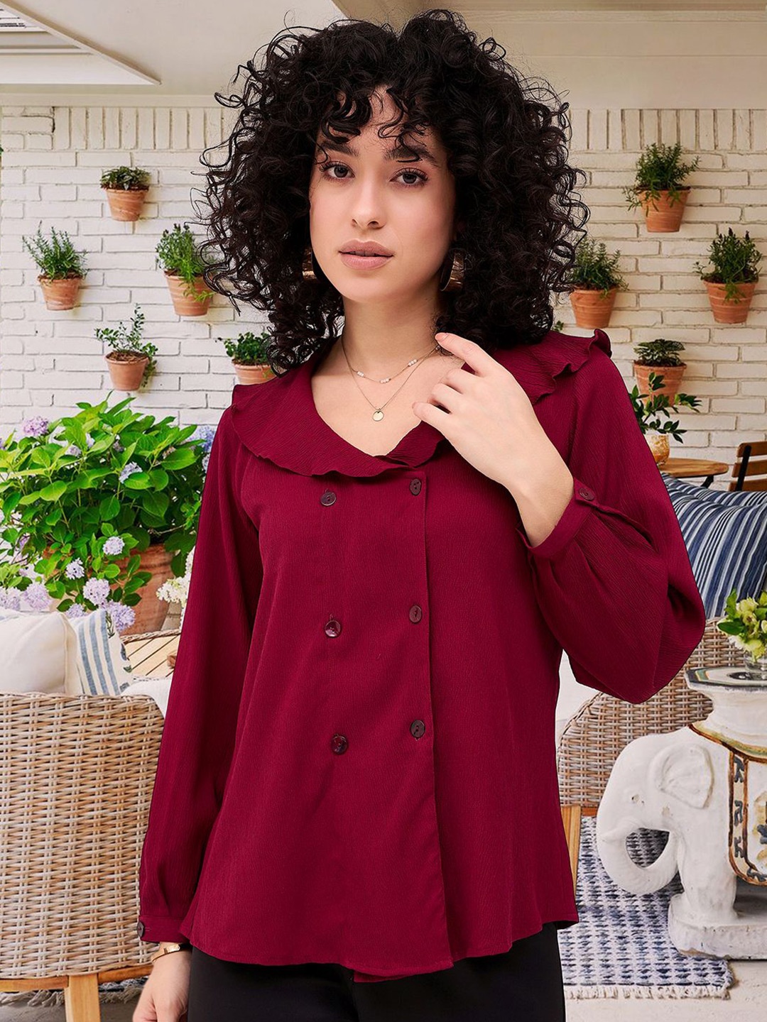 

CORSICA Peter Pan Collar Puff Sleeve Top, Purple