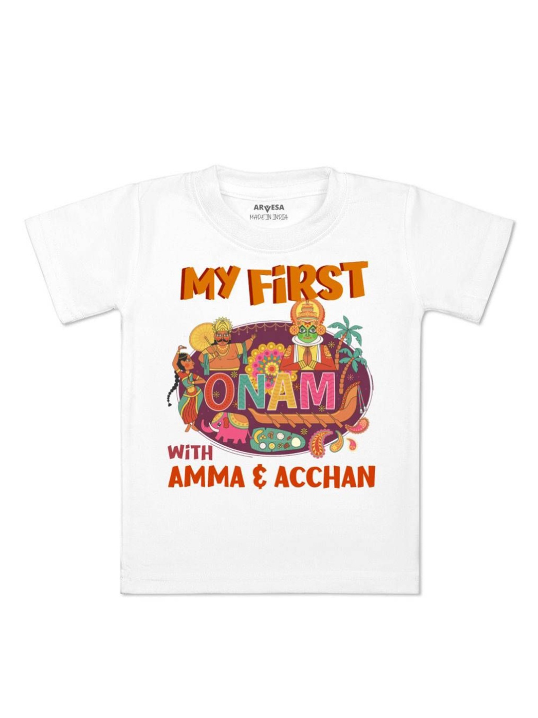 

Arvesa First Onam Printed Kids Unisex T-shirt, White