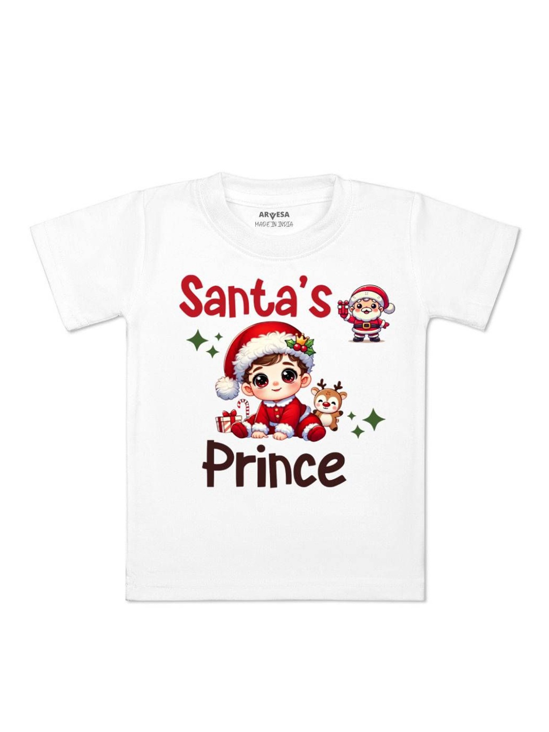 

Arvesa Santas Prince Printed Kids Unisex T-shirt, White