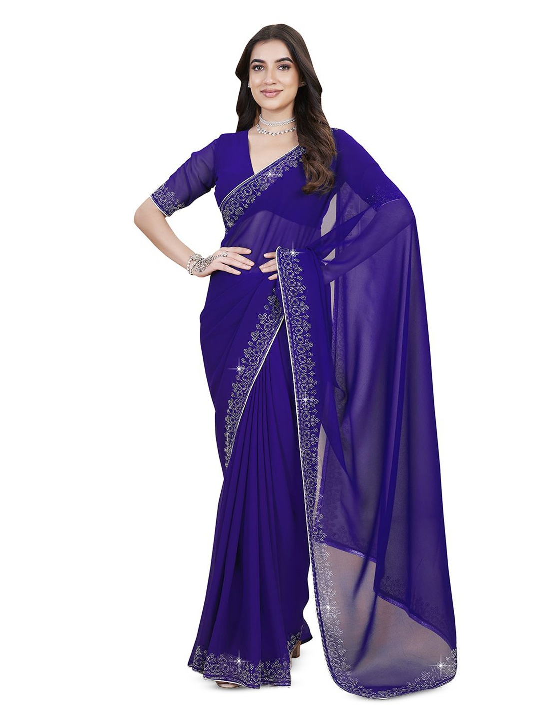 

Sangria Stone Work Saree WithBlousePiece, Blue