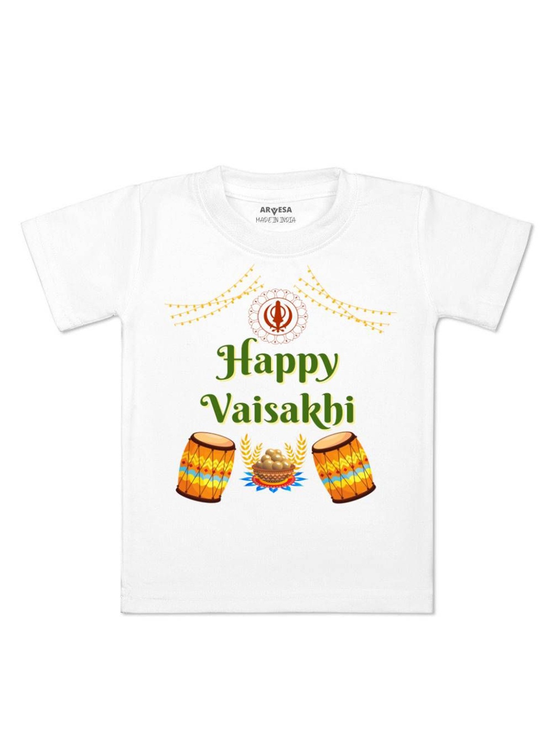 

Arvesa Happy Baisakhi Printed Kids Unisex T-shirt, White