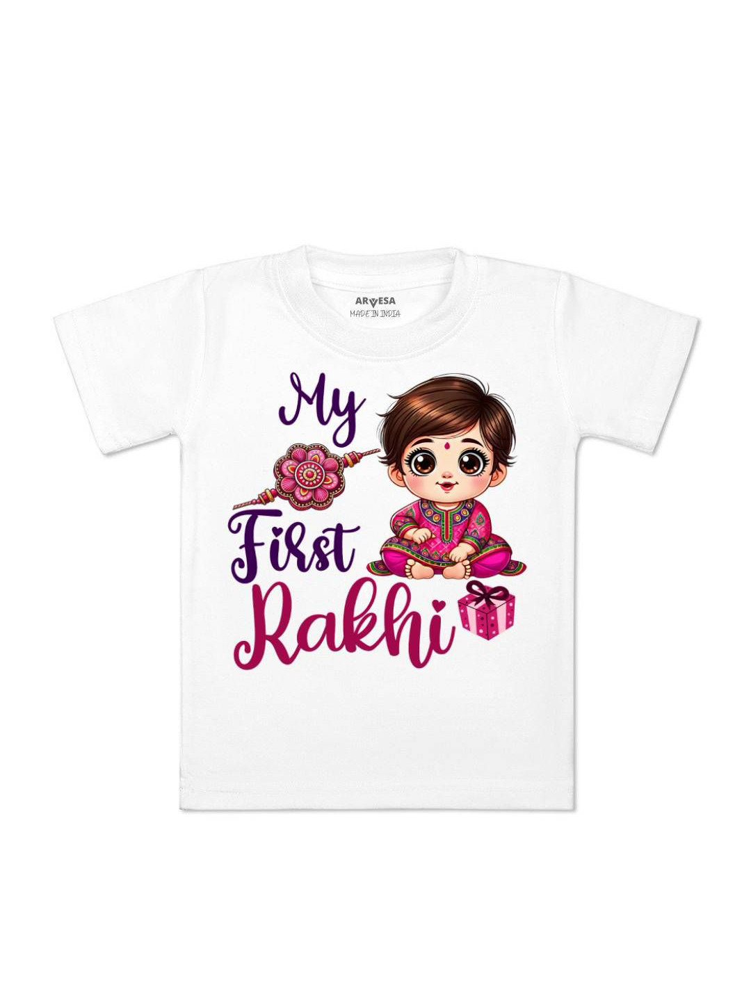

Arvesa First Rakhi Printed Kids Unisex T-shirt, White