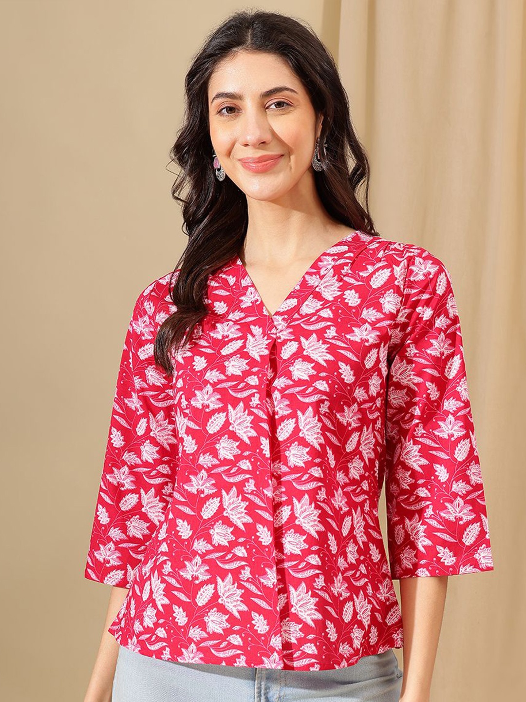 

JANAKDULARI CREATION Floral Print Cotton Top, Pink