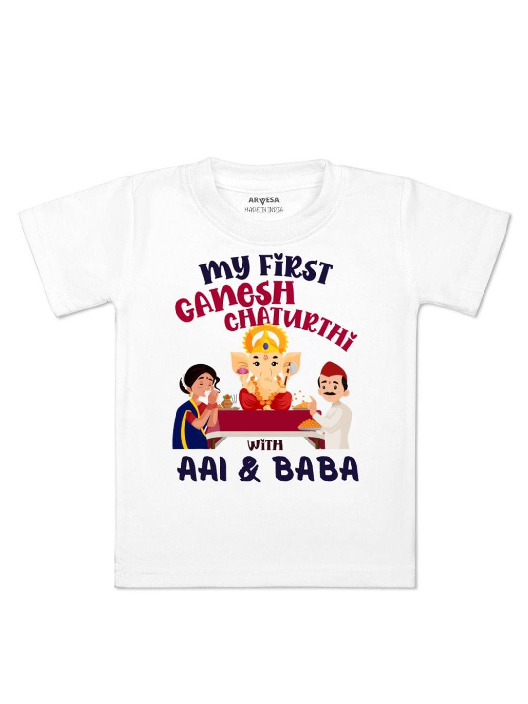 

Arvesa First Ganpati Printed Kids Unisex T-shirt, White