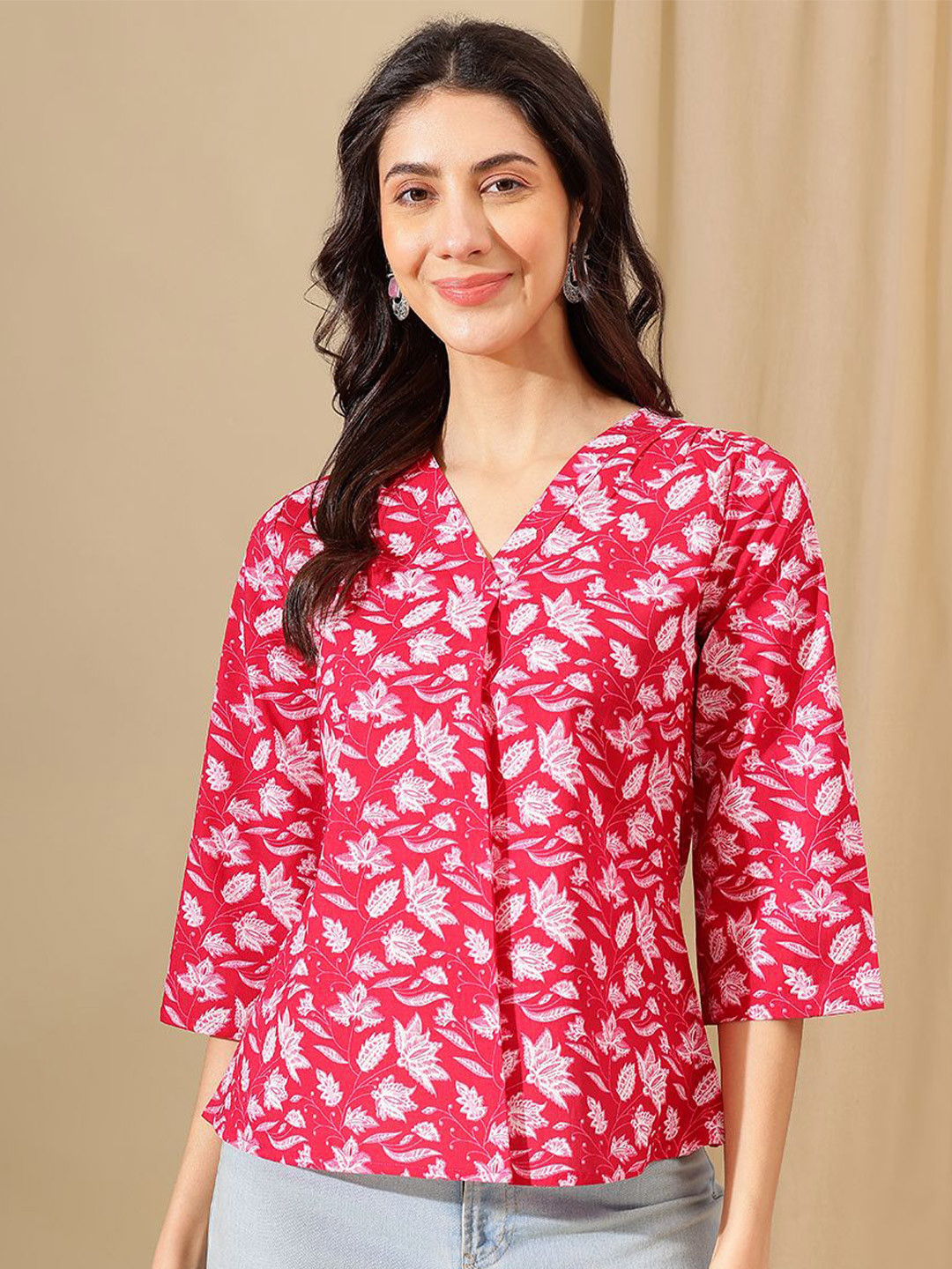 

KALINI Floral Print Cotton Top, Pink