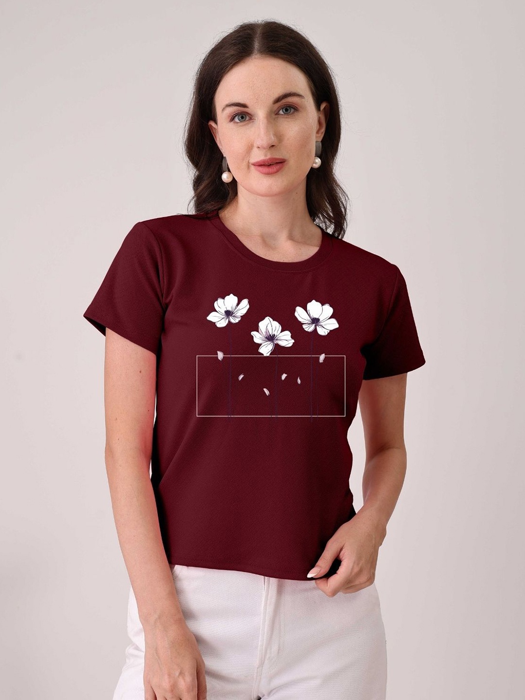 

Moda Rapido Women Printed T-shirt, Maroon