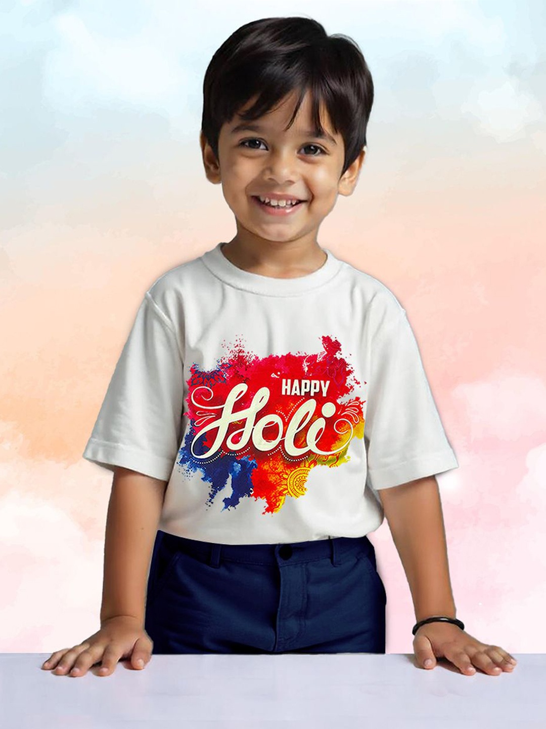 

KUCHIPOO Boys Floral Printed Applique T-shirt, White