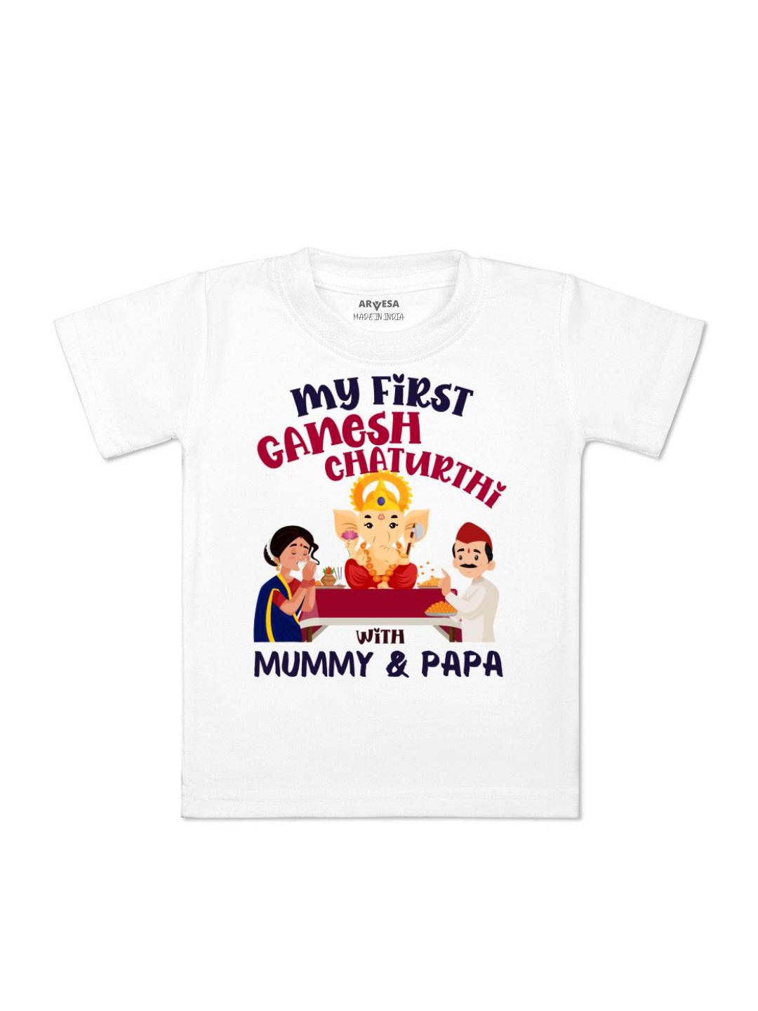 

Arvesa First Ganpati Printed Kids Unisex T-shirt, White