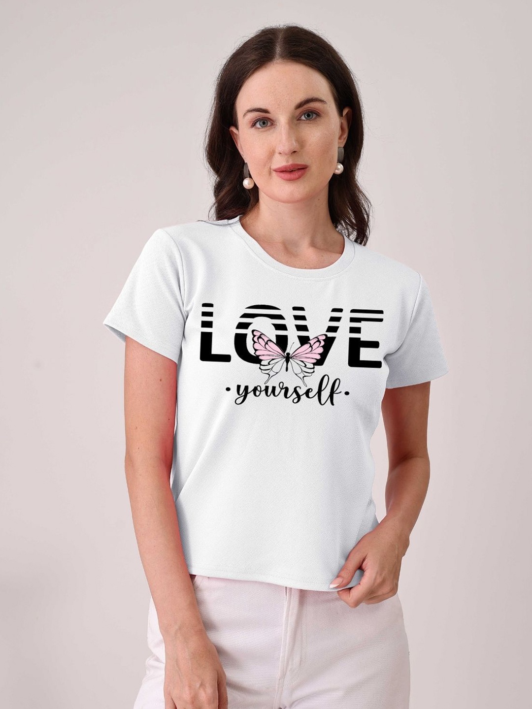 

Moda Rapido Women Typography Printed Round Neck Cotton T-shirt, White