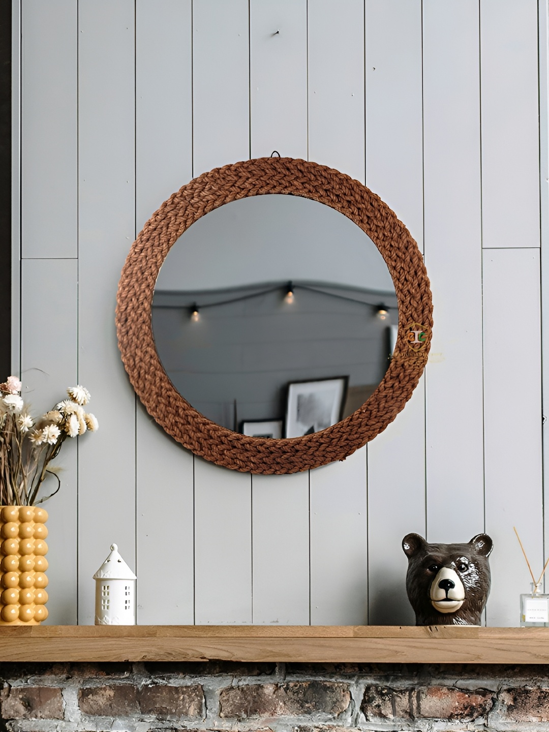 

Creation India Craft Transparent & Brown Braided Jute Round Wall Mirror