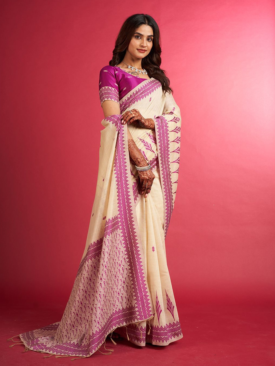 

SARHAFloral Woven Chanderi Saree, Purple