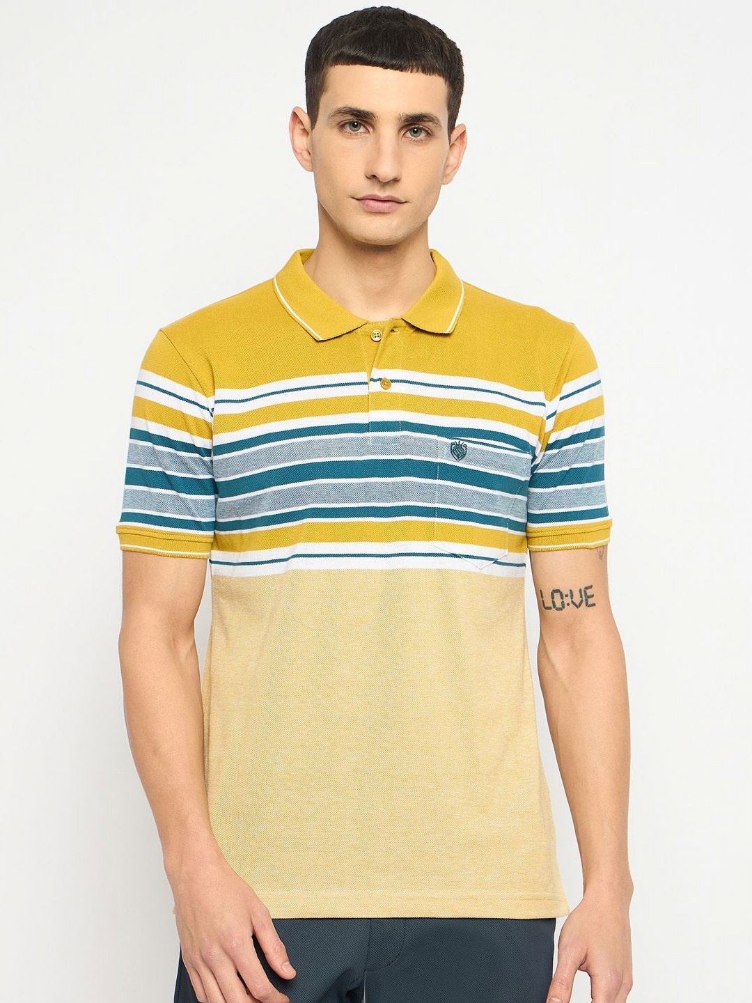 

Duke Men Striped Polo Collar Cotton Slim Fit T-shirt, Yellow