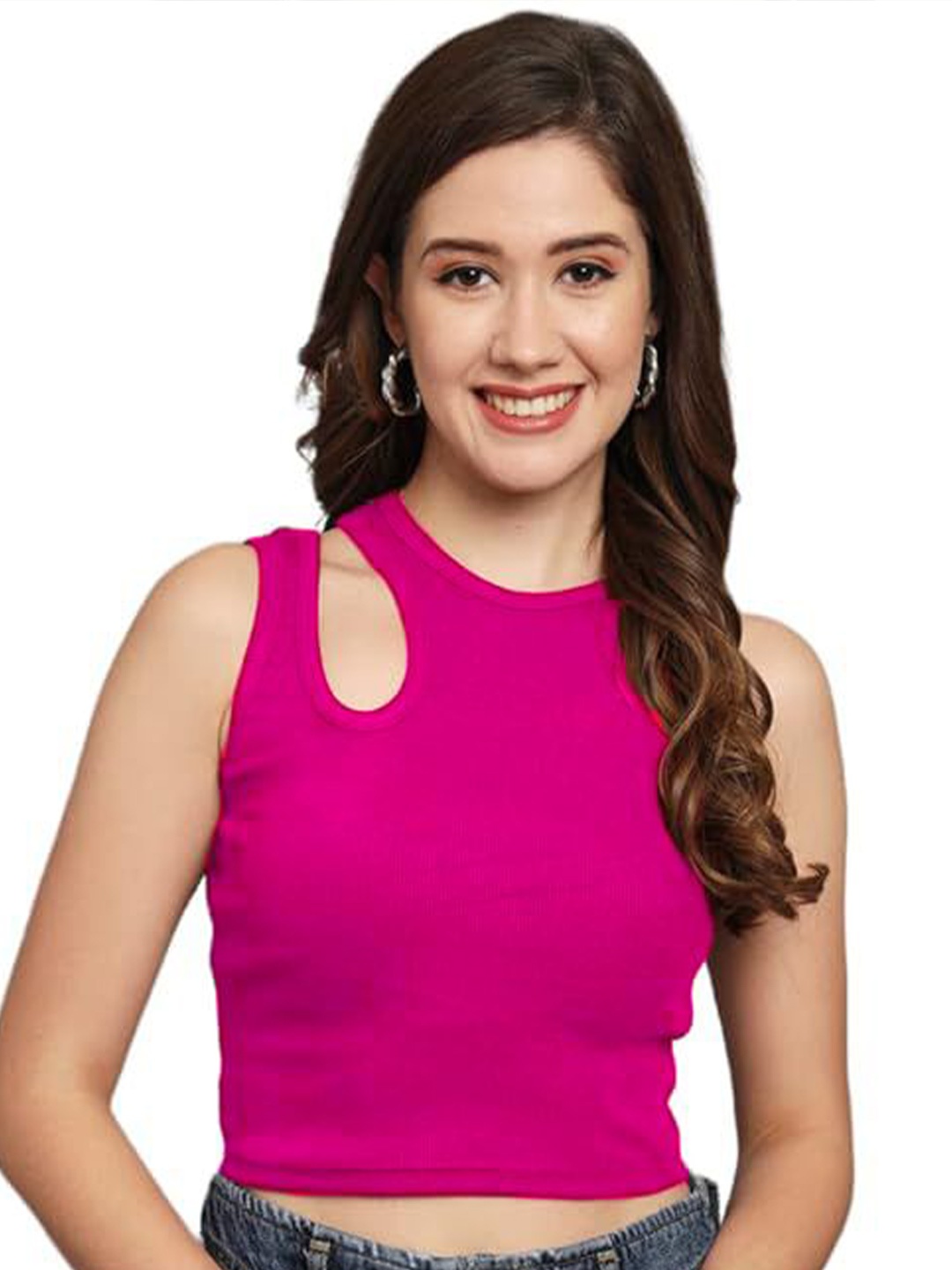 

Mast & Harbour Women Solid Cotton Crop Top, Pink