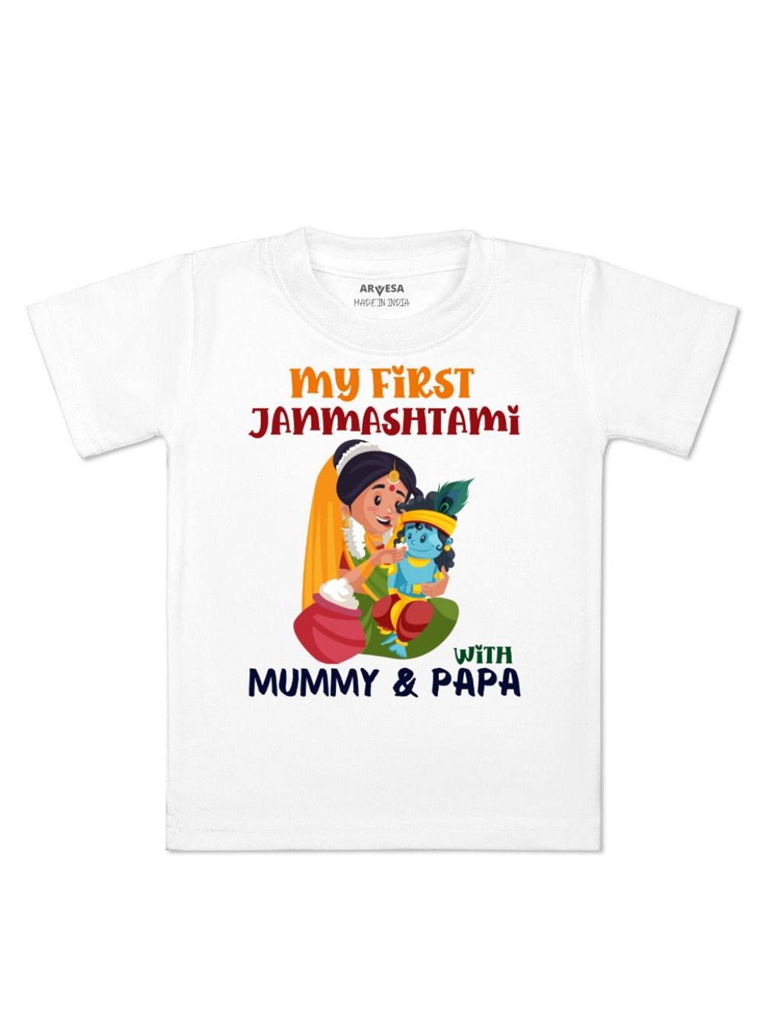 

Arvesa First Janmashtami Printed Kids Unisex T-shirt, White